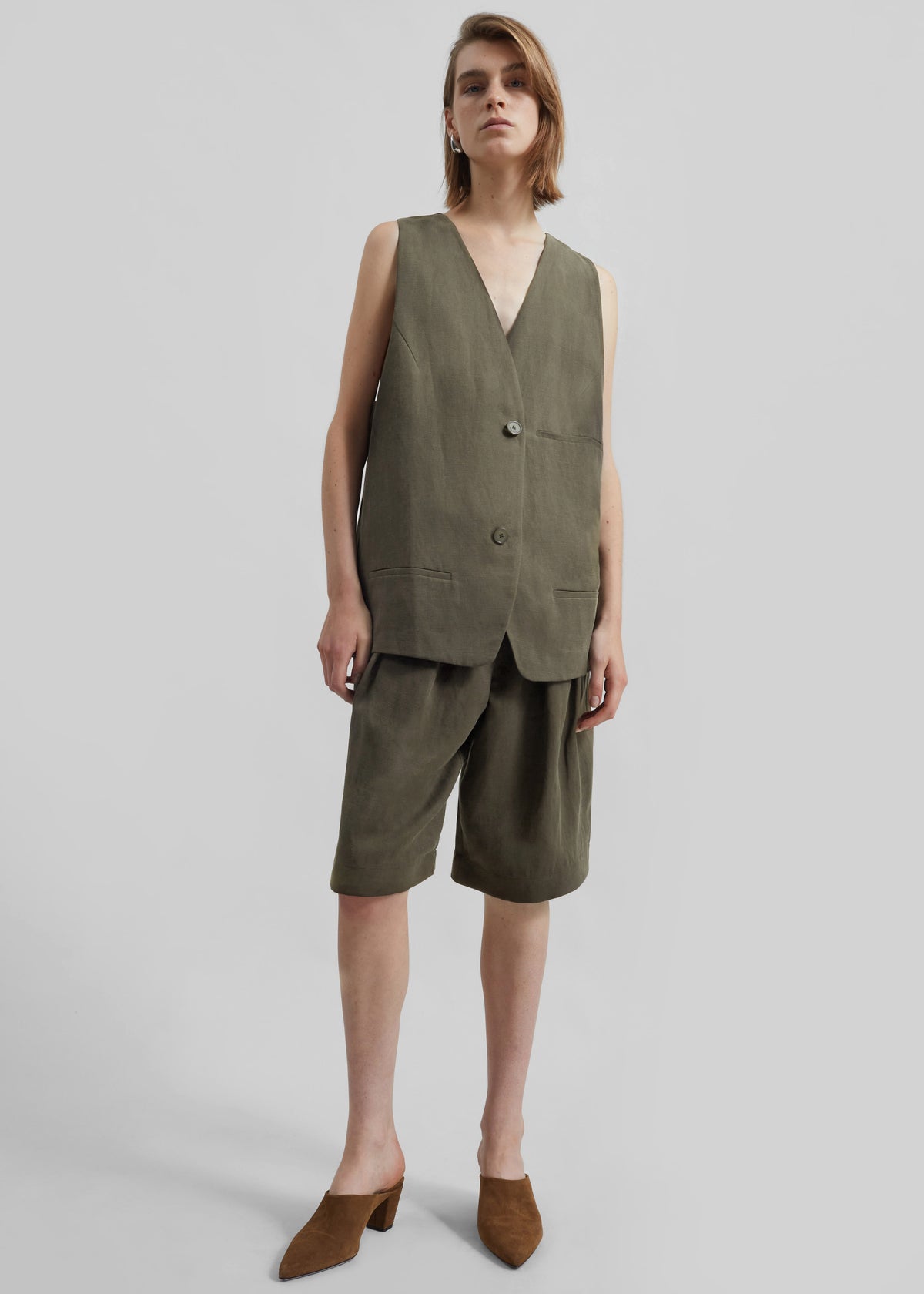 Melrose Linen Vest - Khaki - 5