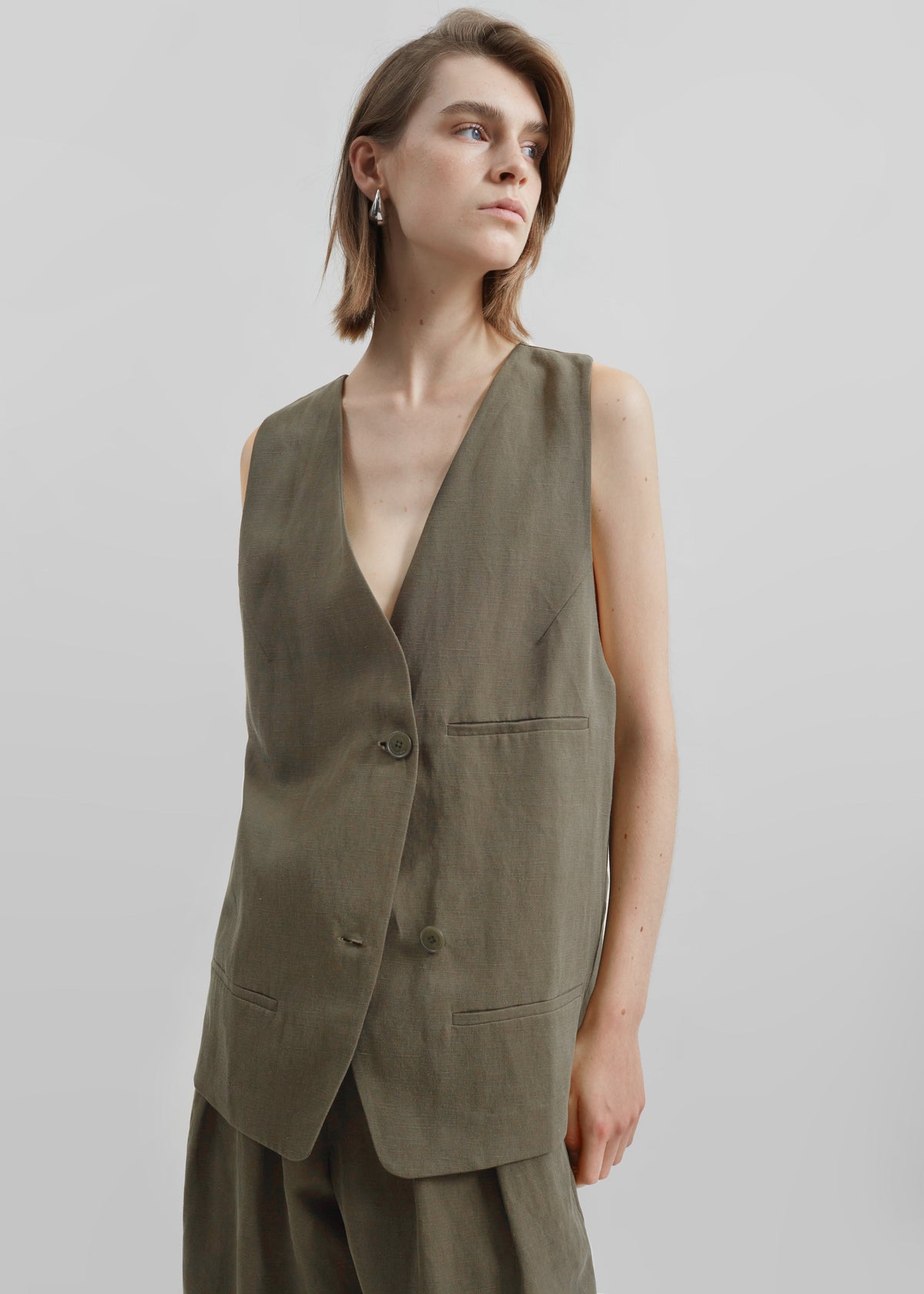 Melrose Linen Vest - Khaki - 8