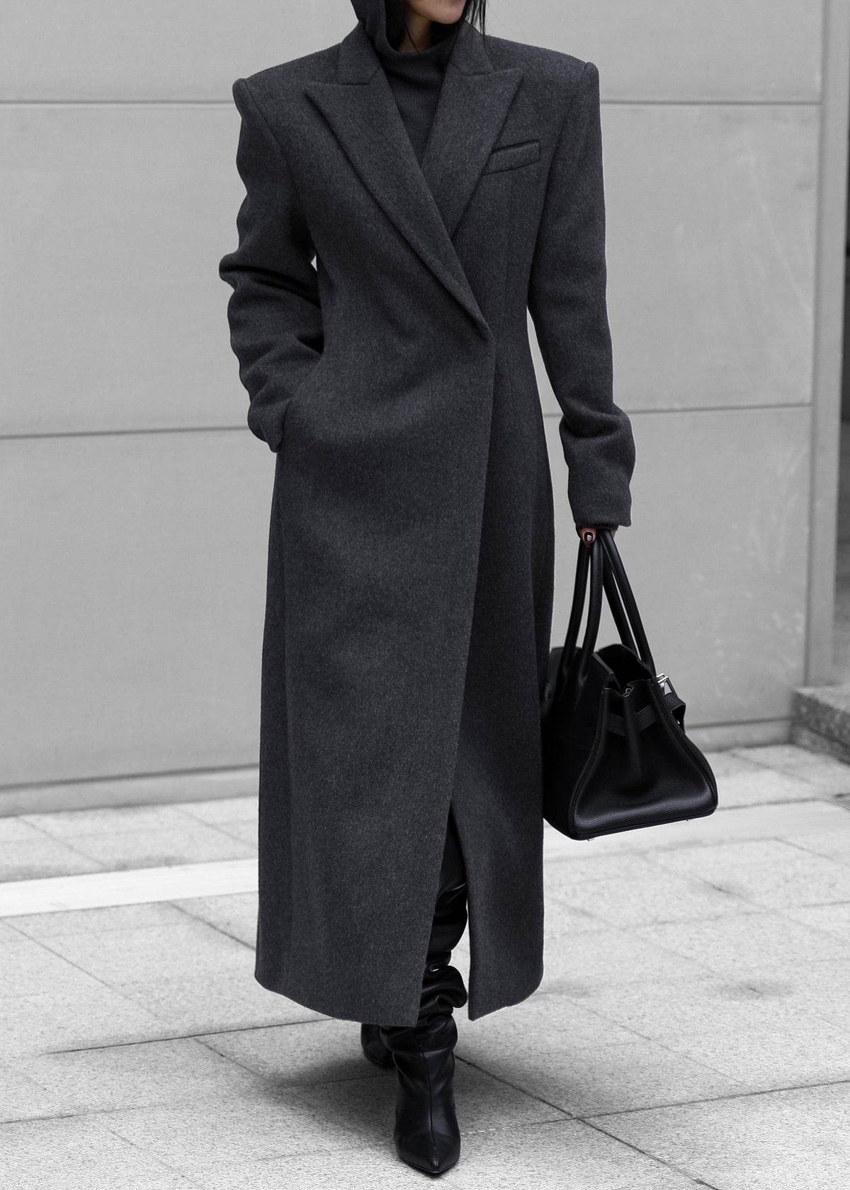 Melva Long Coat - Charcoal - 1