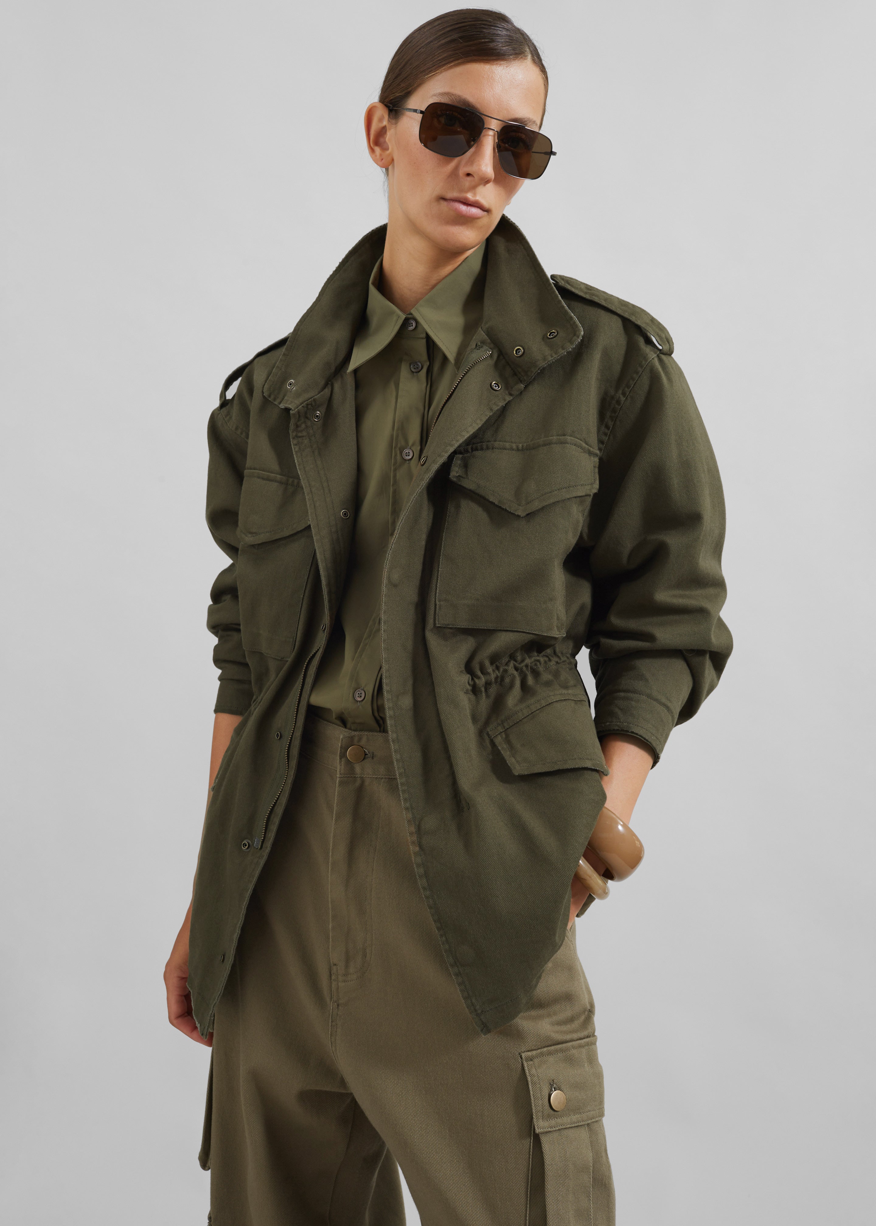 Khaki cargo jacket womens best sale