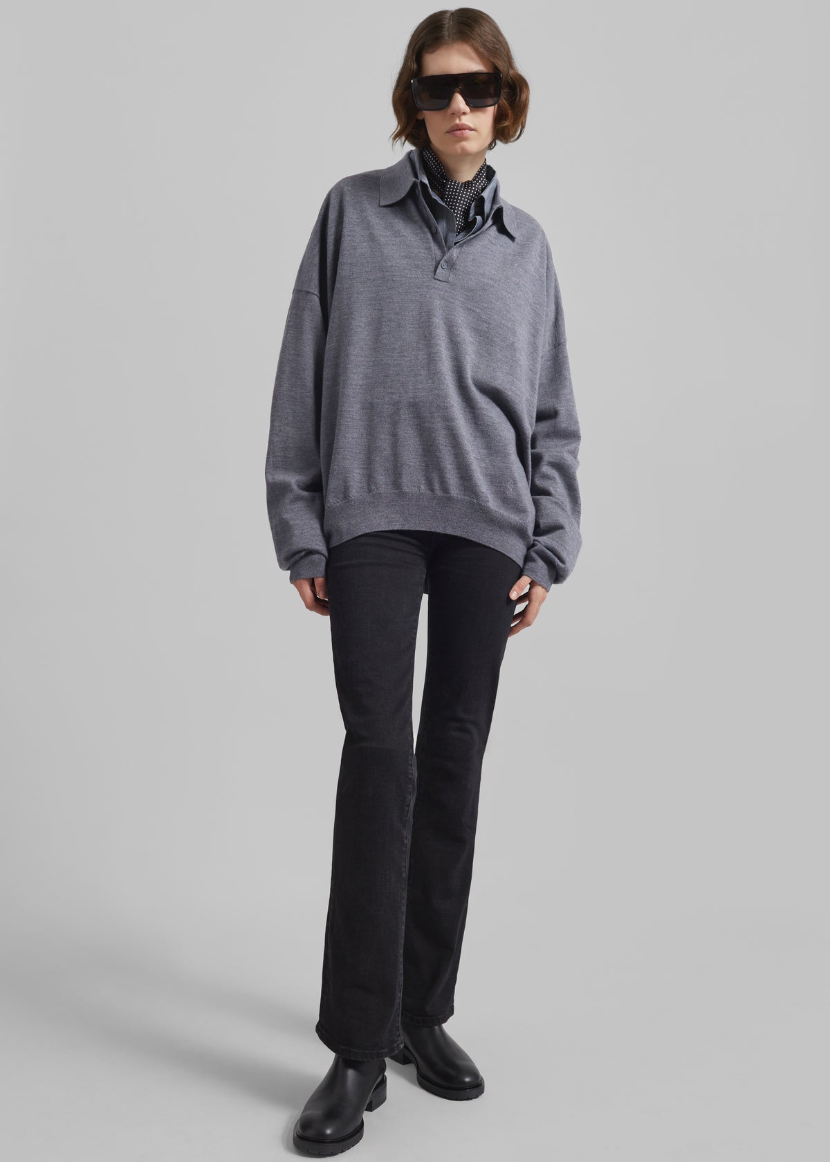Meriel Wool Polo Sweater - Grey - 4