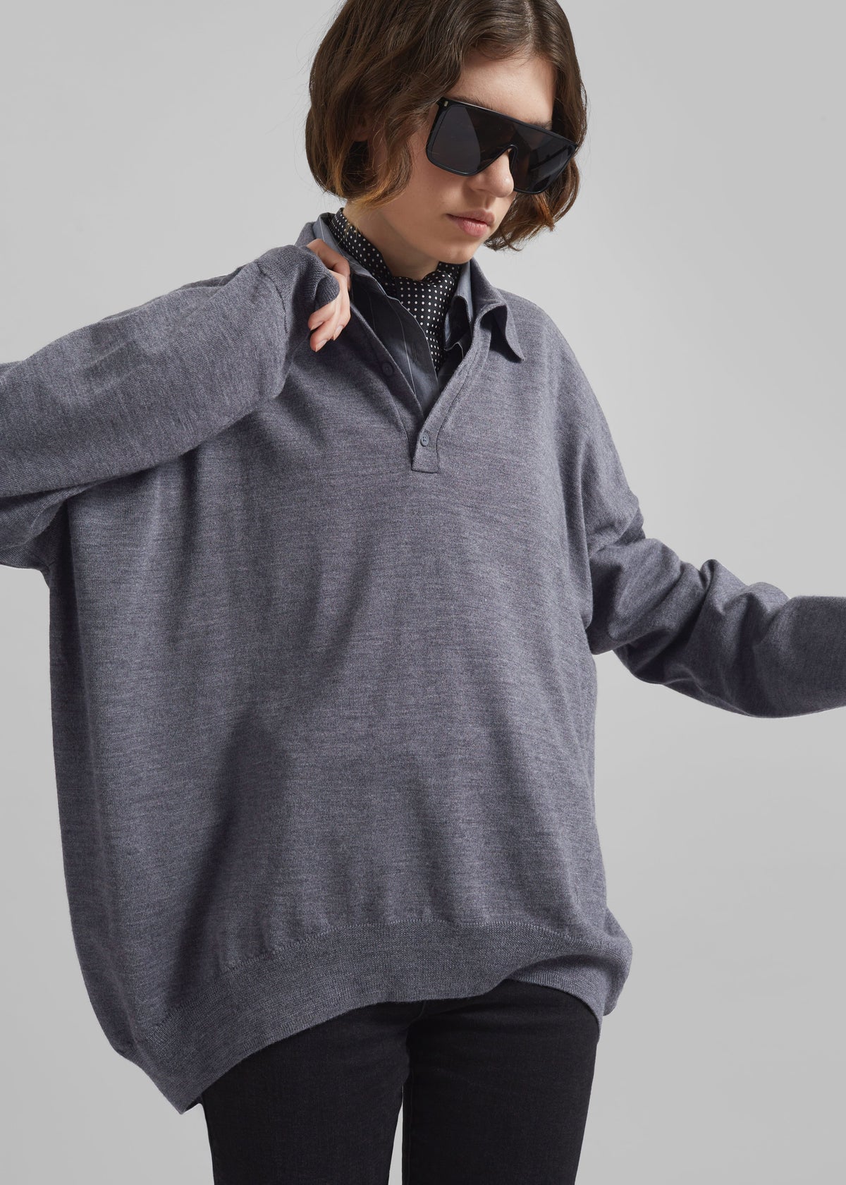 Meriel Wool Polo Sweater - Grey - 8