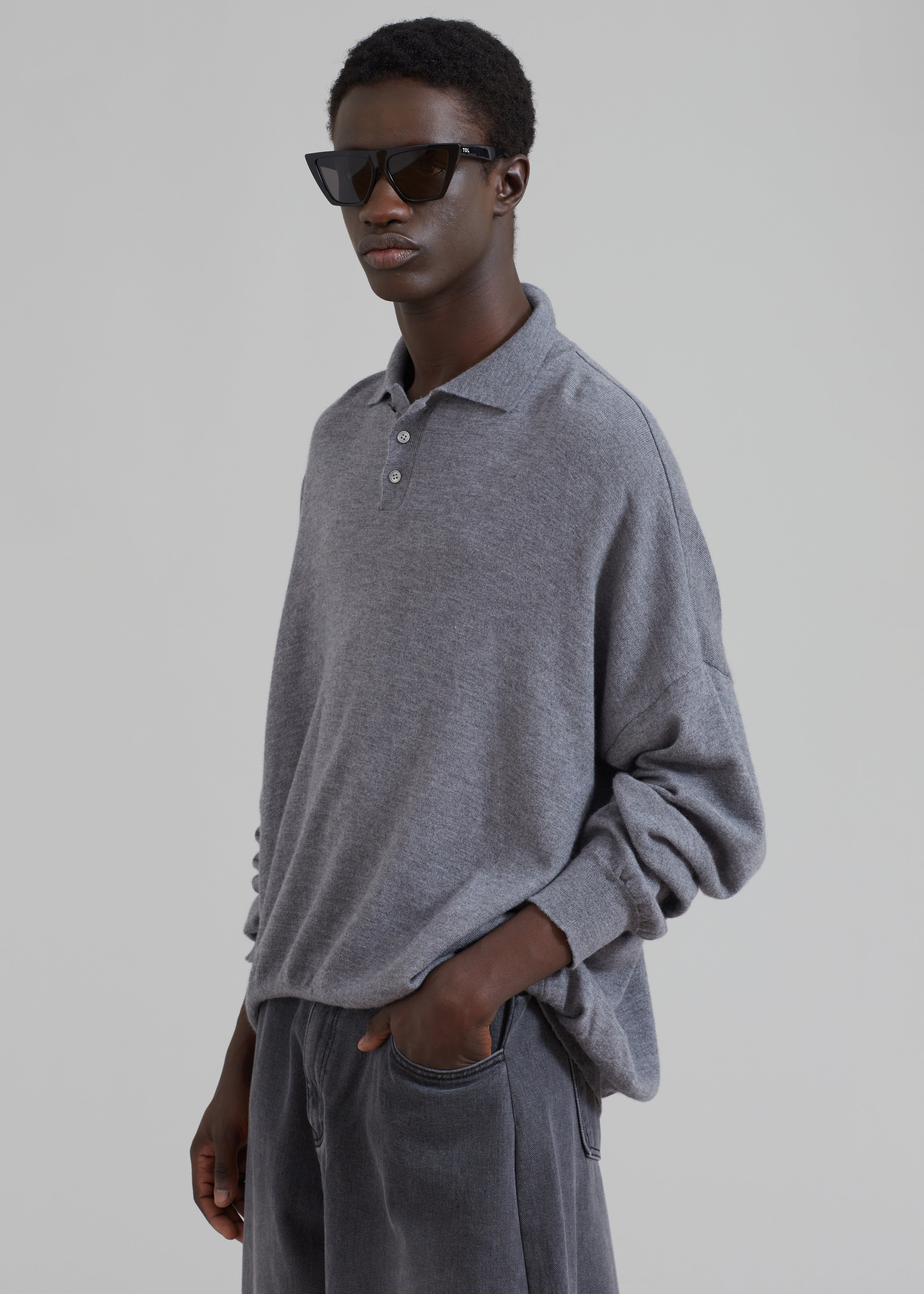 Meriel Wool Polo Sweater - Grey - 13