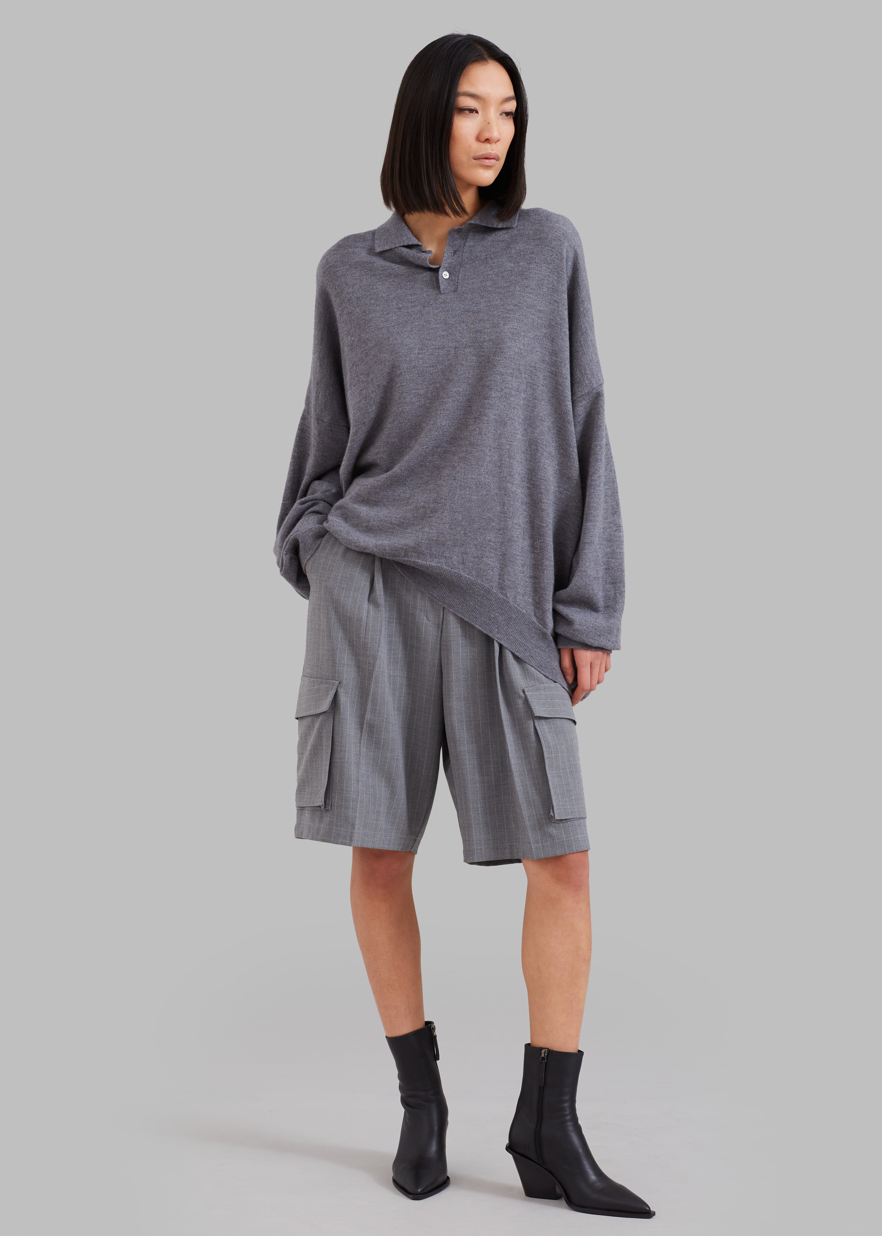 Meriel Wool Polo Sweater - Grey - 6