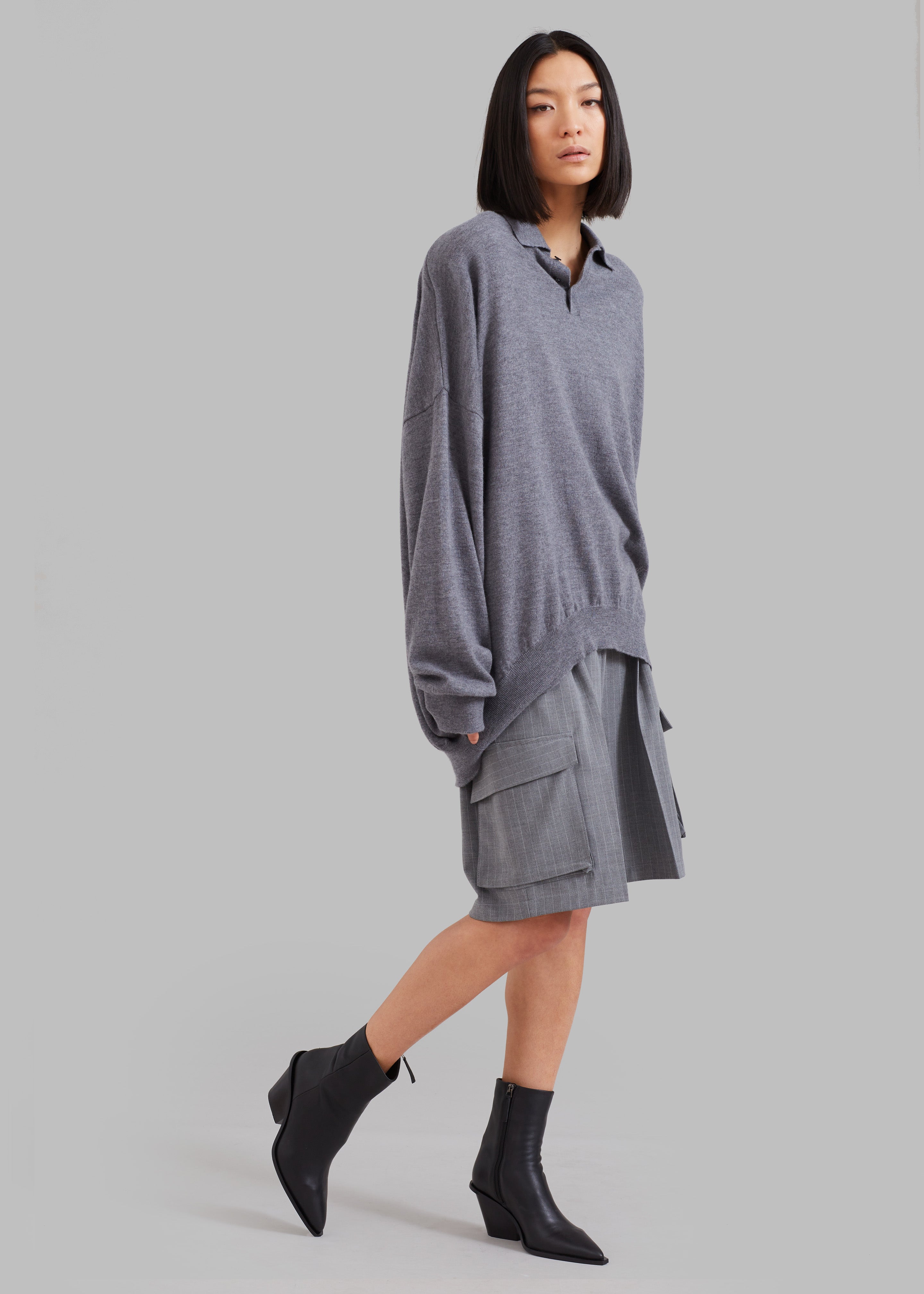 Meriel Wool Polo Sweater - Grey - 2