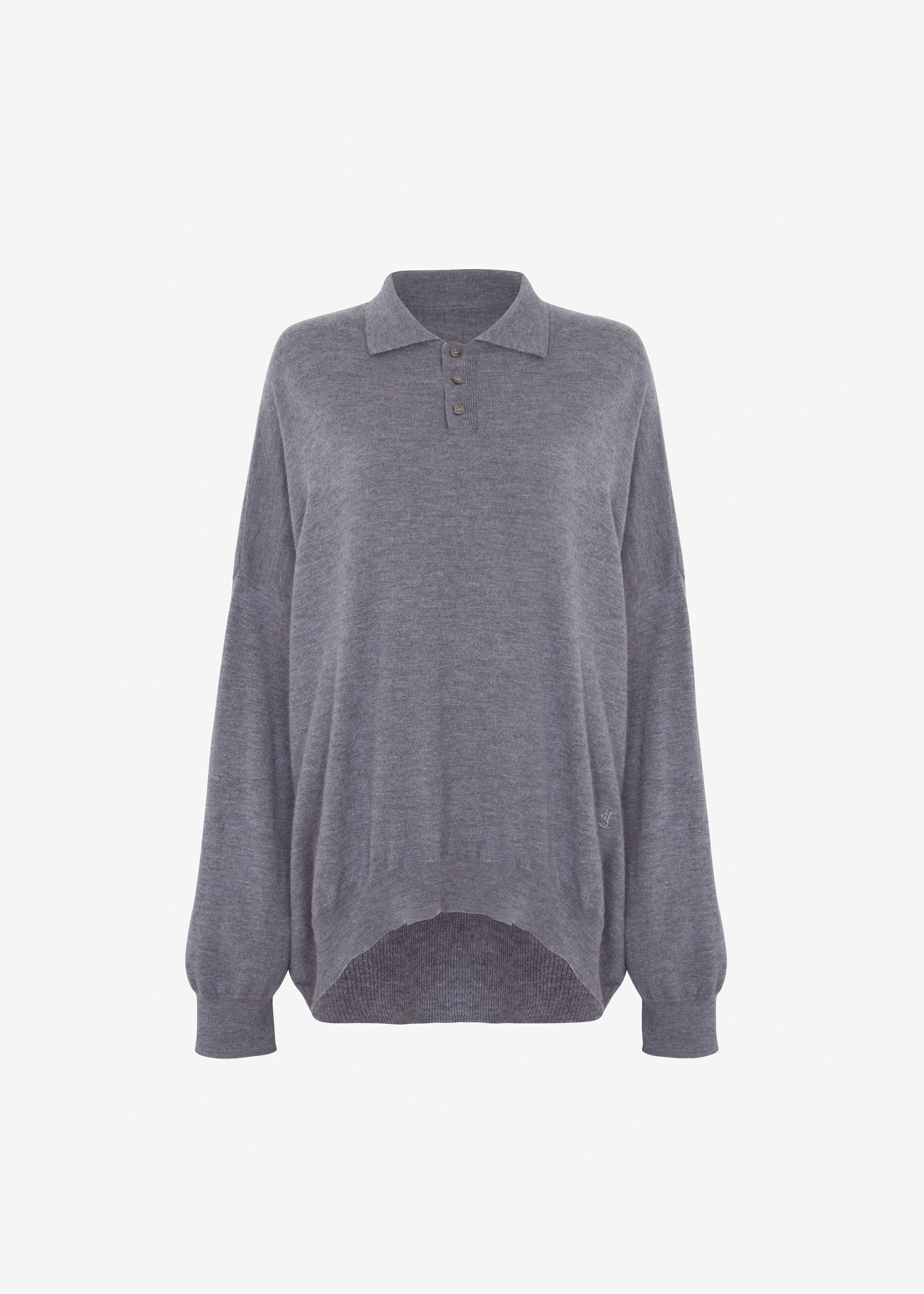 Meriel Wool Polo Sweater - Grey - 16