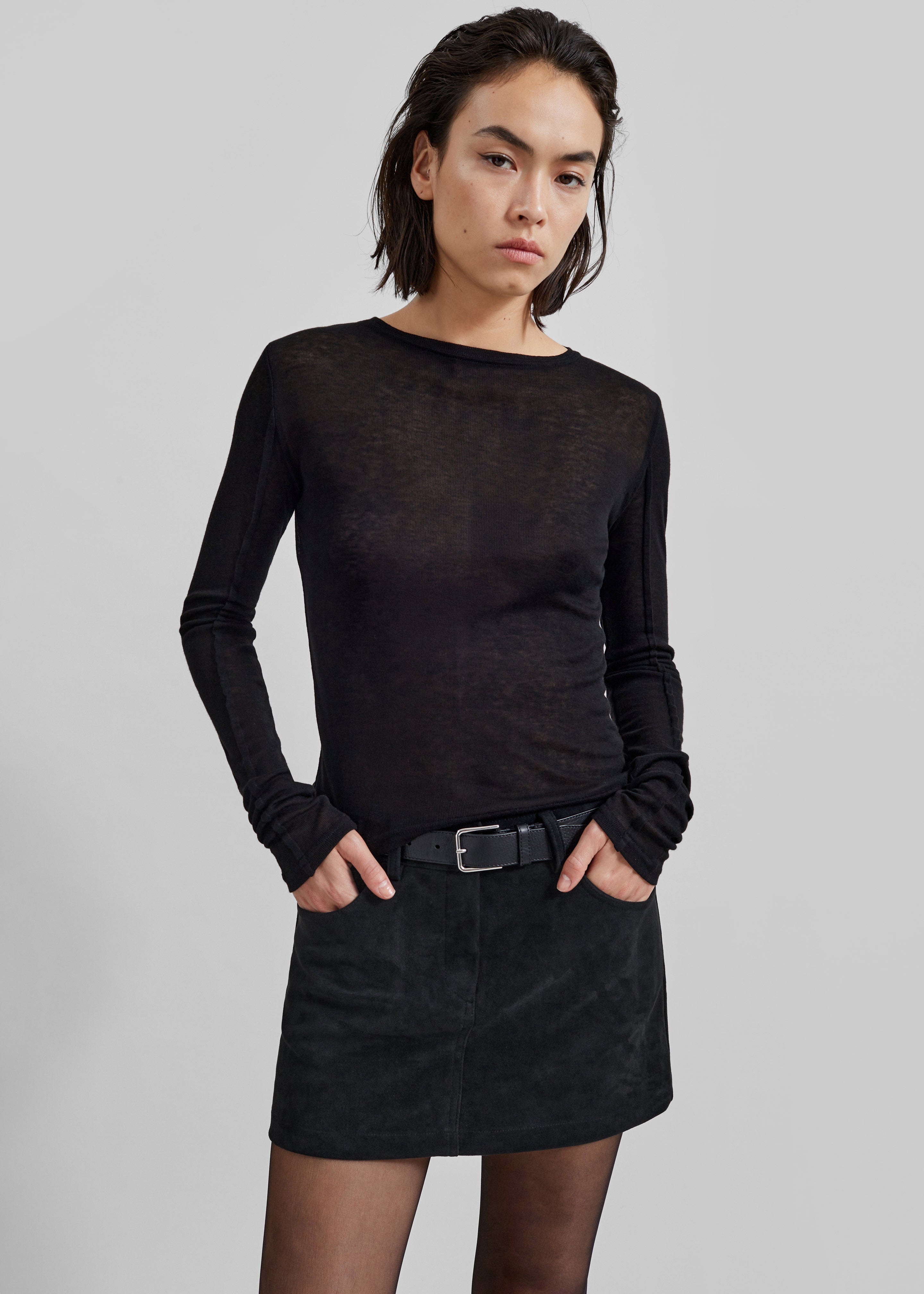 Black sheer long fashion sleeve shirt