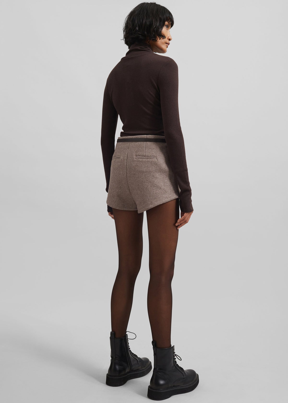 Mevra Houndstooth Hot Pants - Light Brown - 6