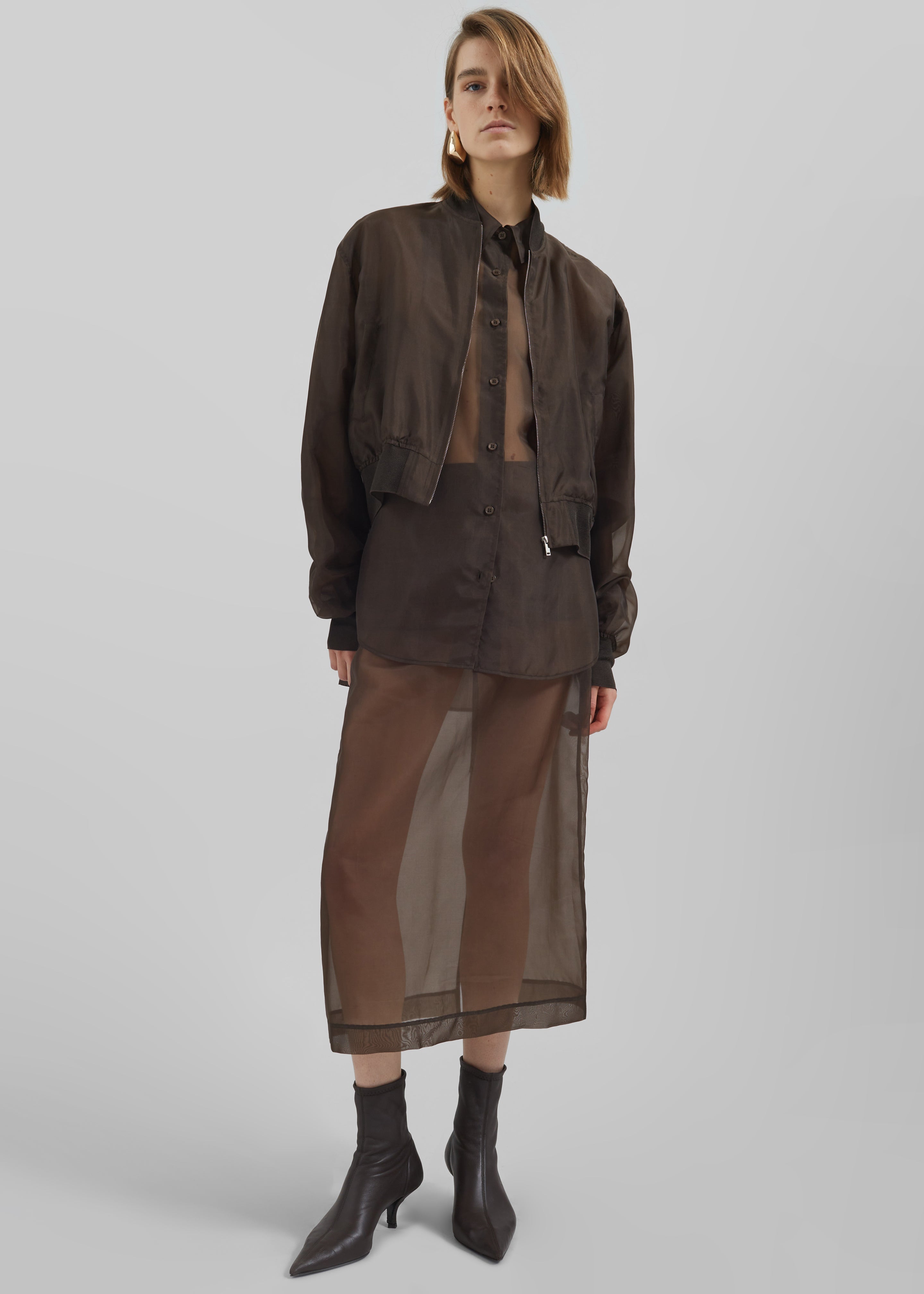 Micky Cropped Sheer Bomber - Brown - 4