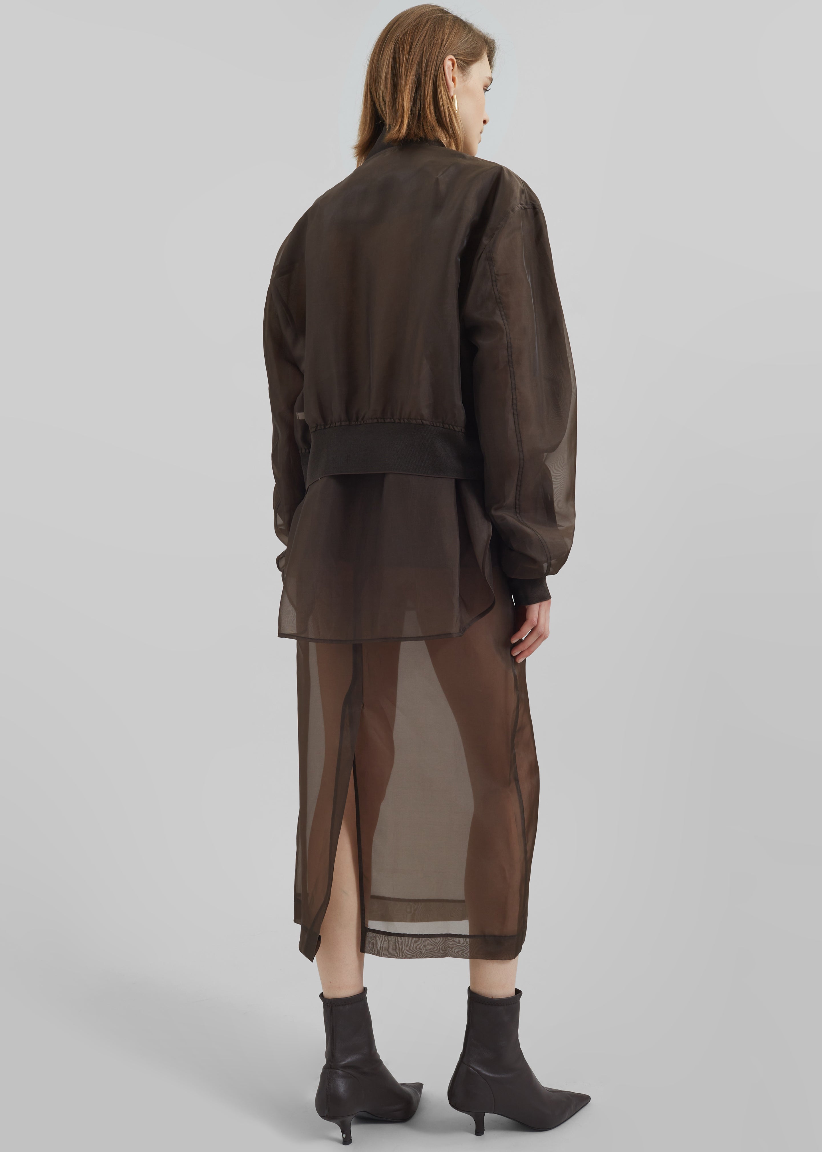 Micky Cropped Sheer Bomber - Brown - 10