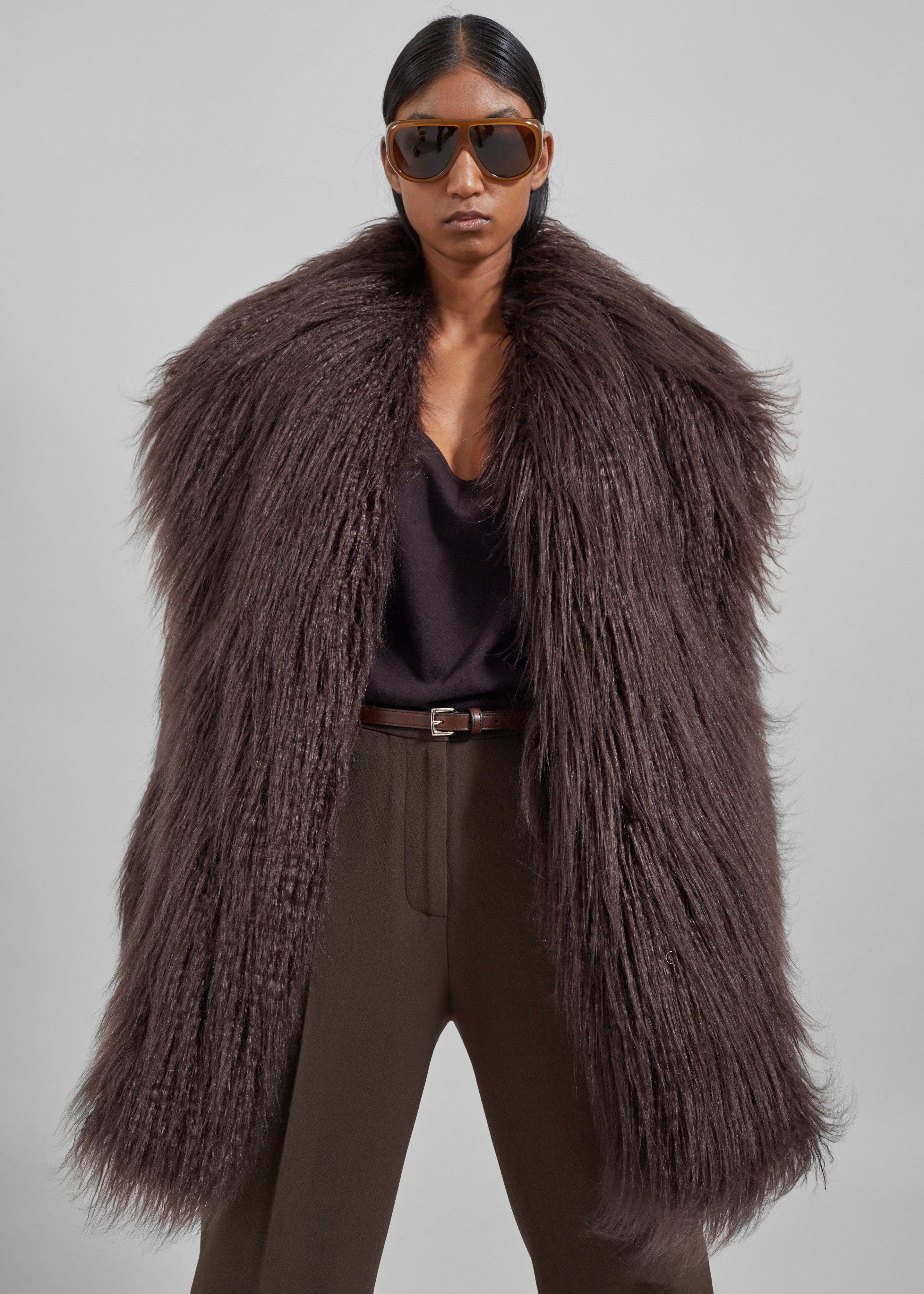Miley Faux Fur Jacket - Brown - 1