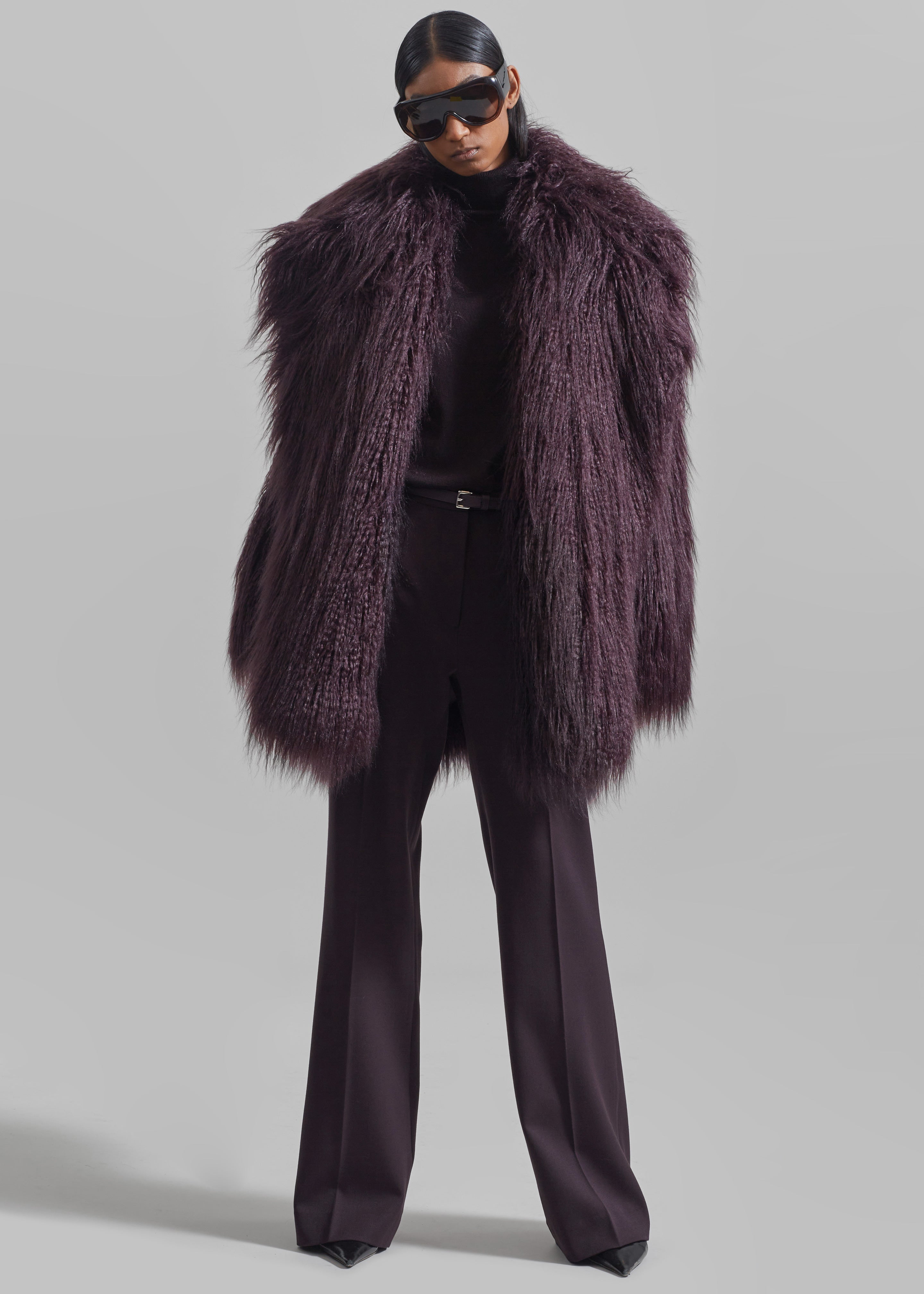 Miley Faux Fur Jacket - Dark Plum - 7