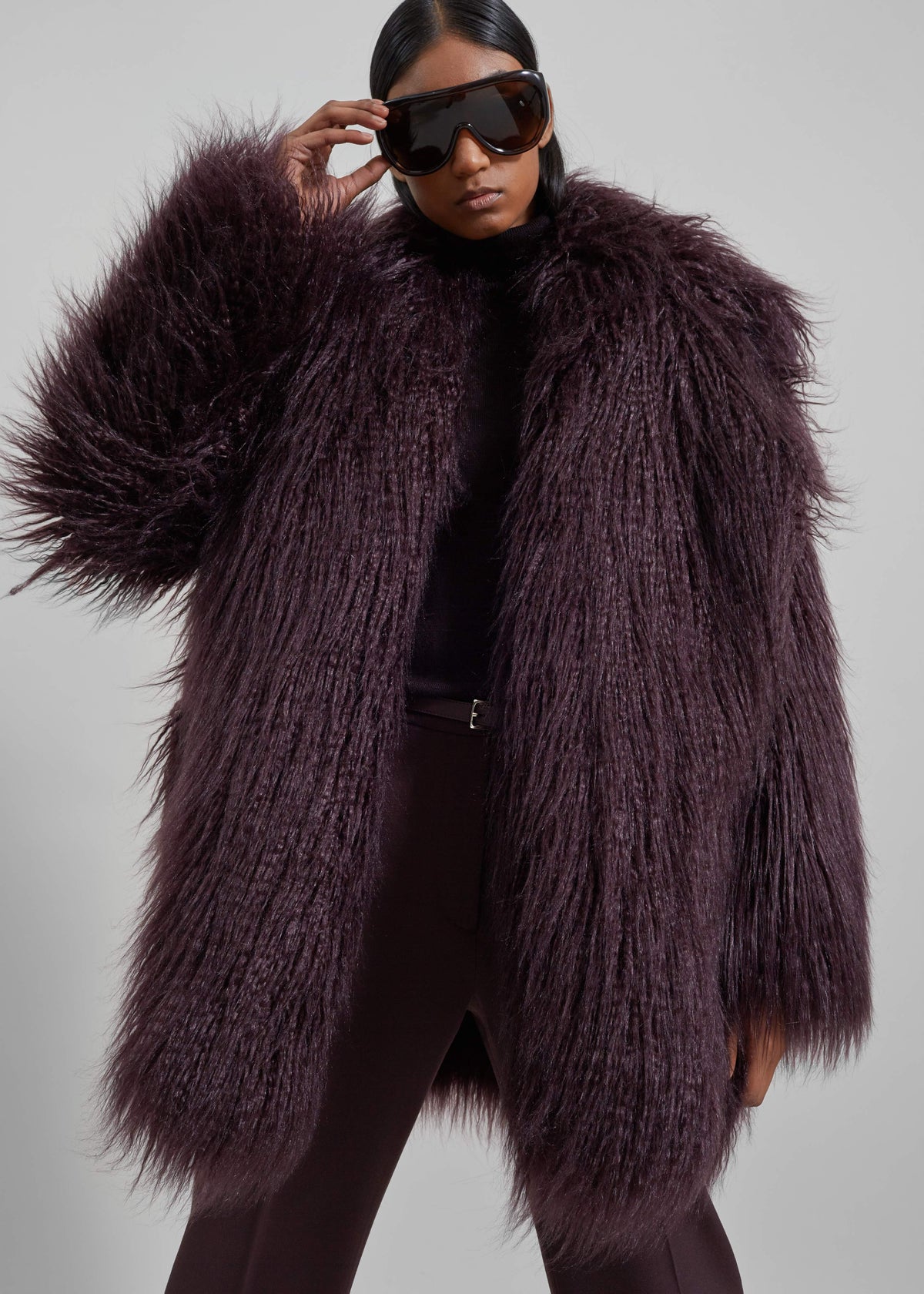 Miley Faux Fur Jacket - Dark Plum - 4