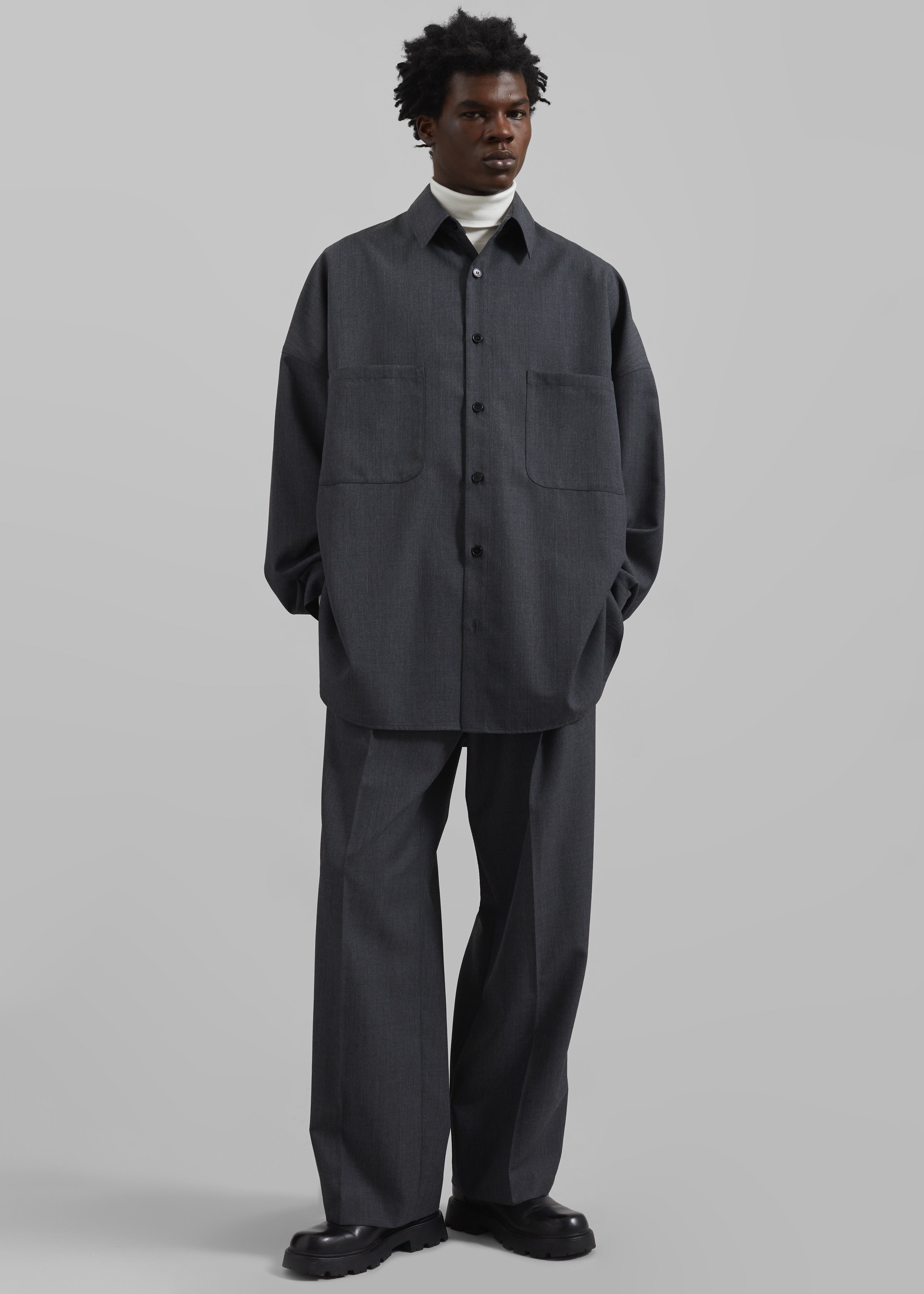 Milton Wool Blend Shirt - Dark Grey - 3