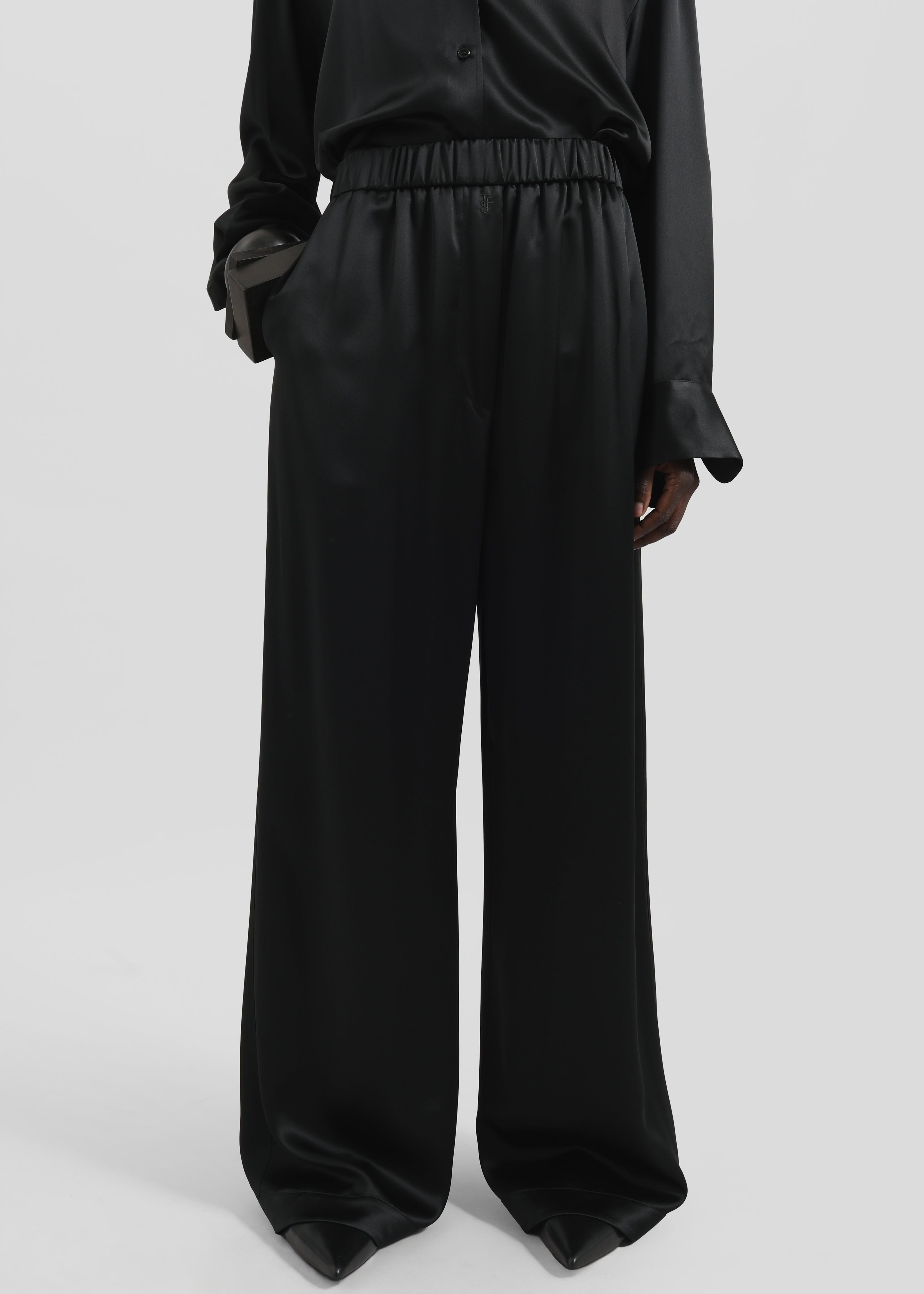 Mirca Satin Elastic Pants - Black - 1