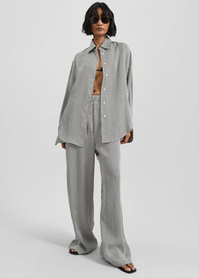 Mirca Striped Silk Elastic Pants - Black/White Stripe