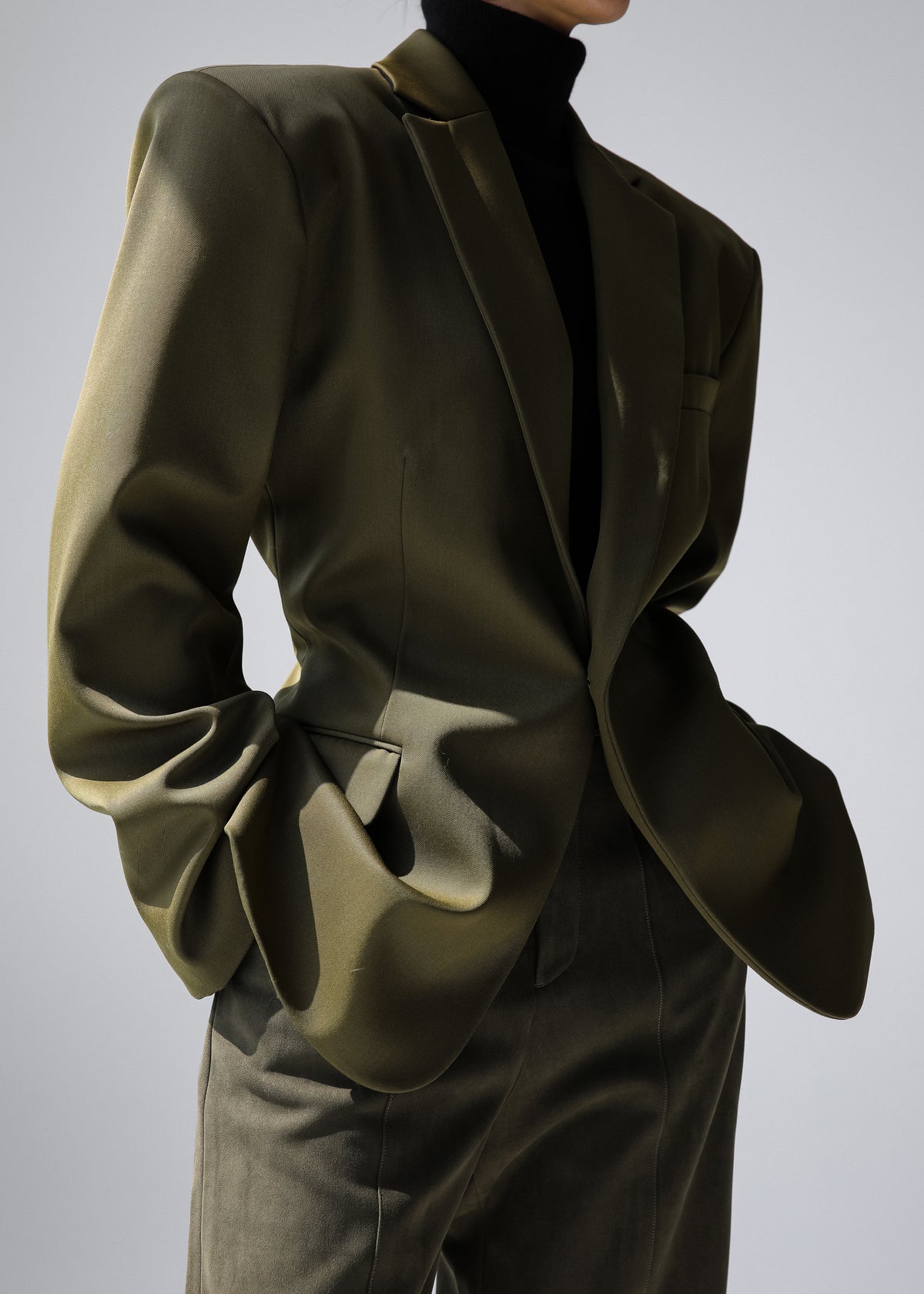 Naima Belted Blazer - Khaki - 3