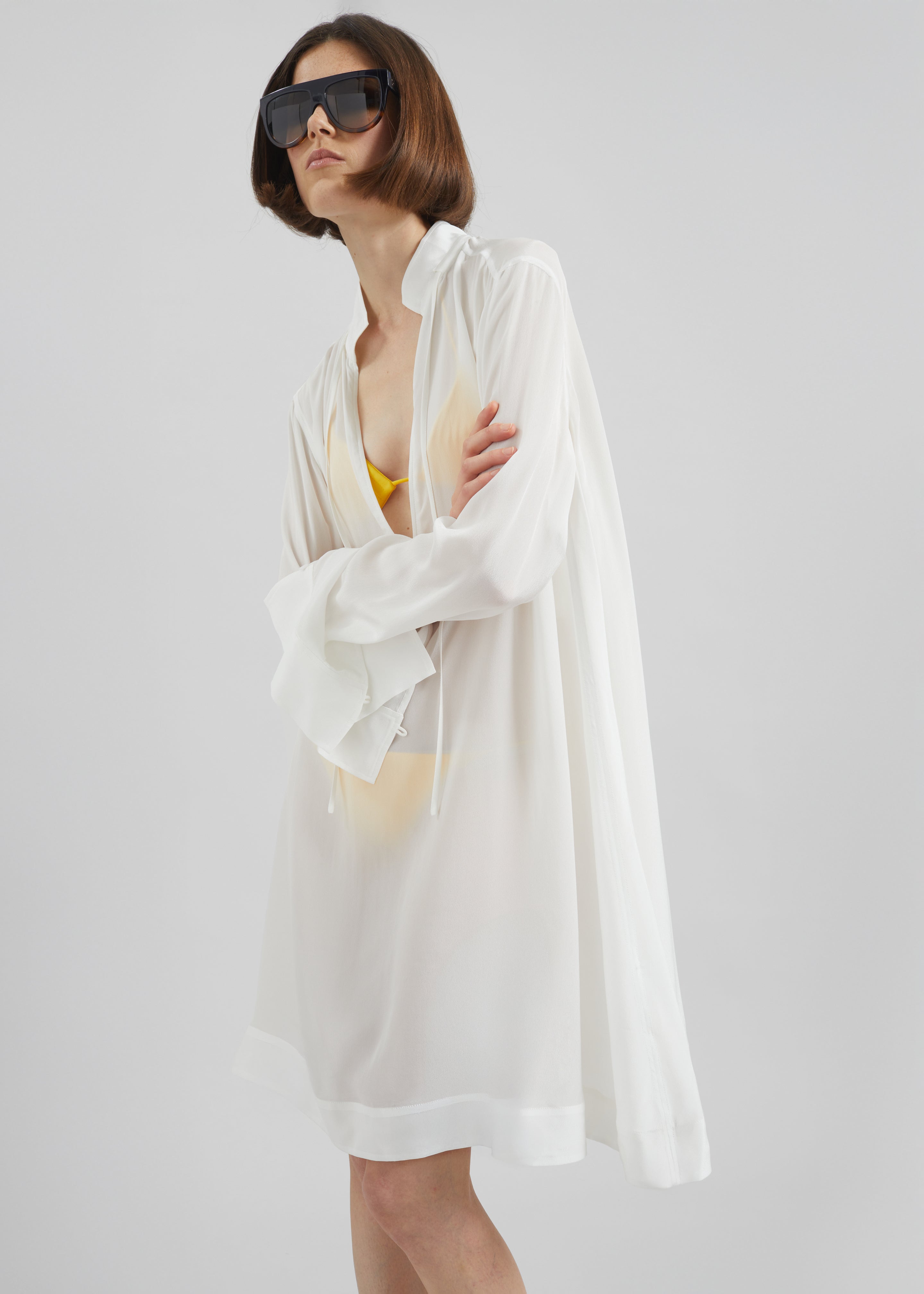 Nazare Fluid Shirt Dress - White - 5