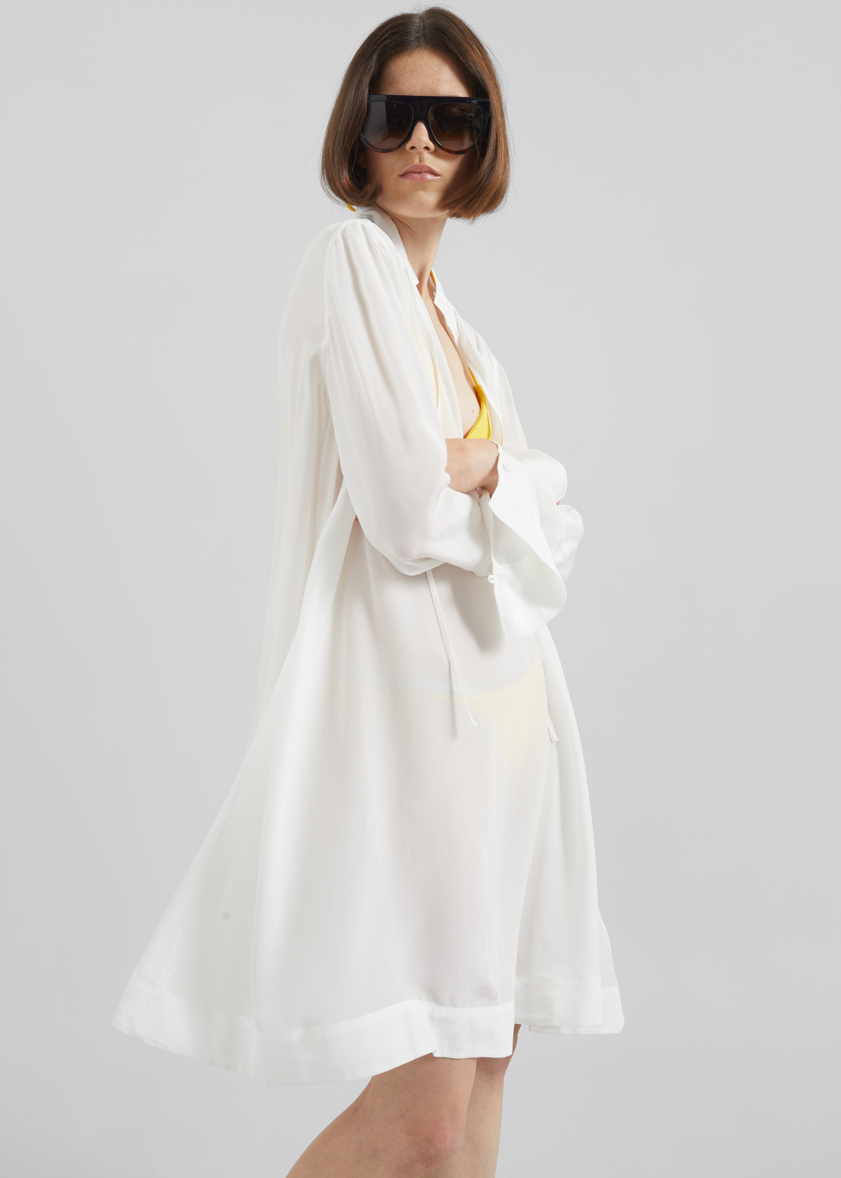 Nazare Fluid Shirt Dress - White - 7