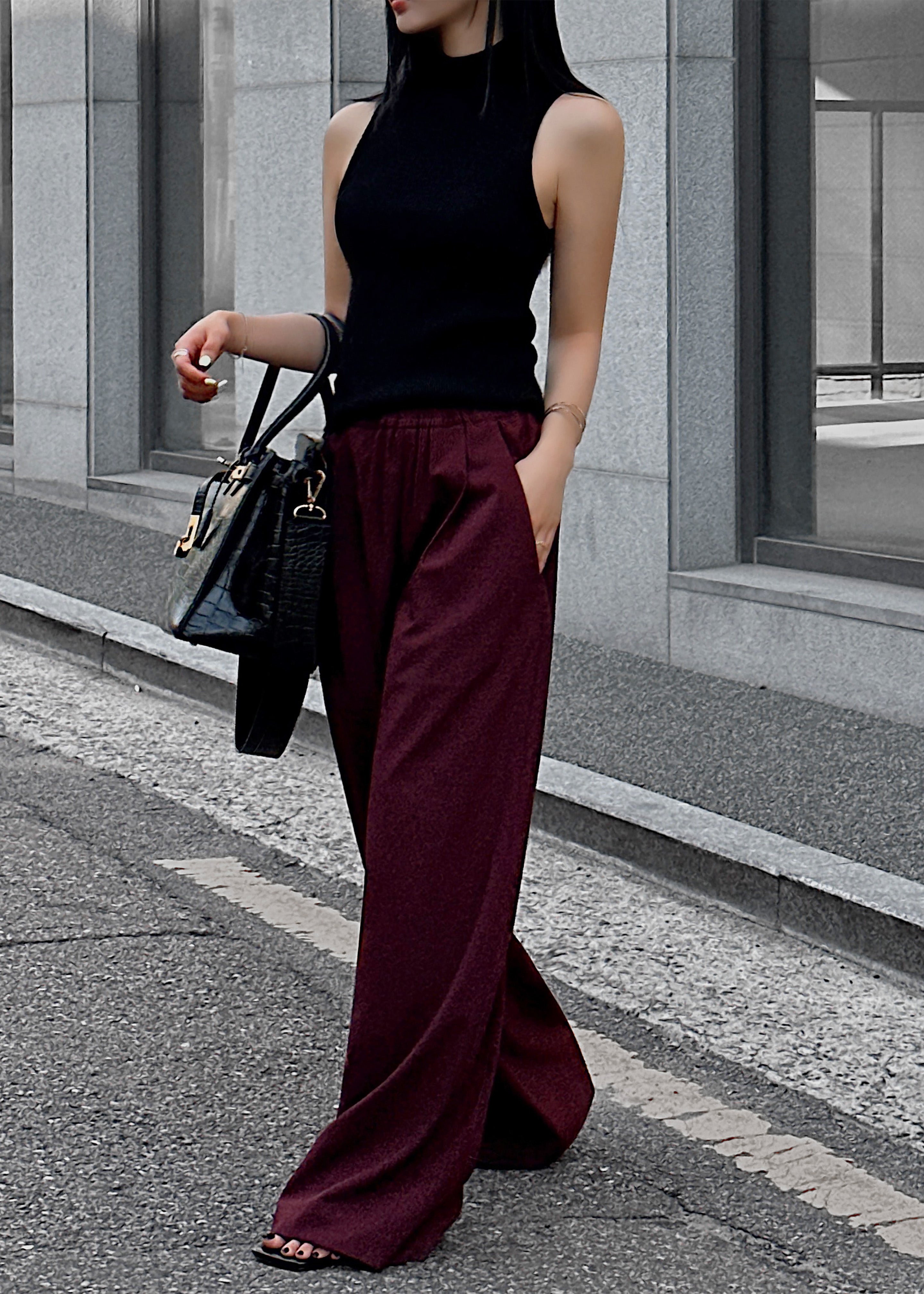 Neva Wide Trousers - Burgundy - 5