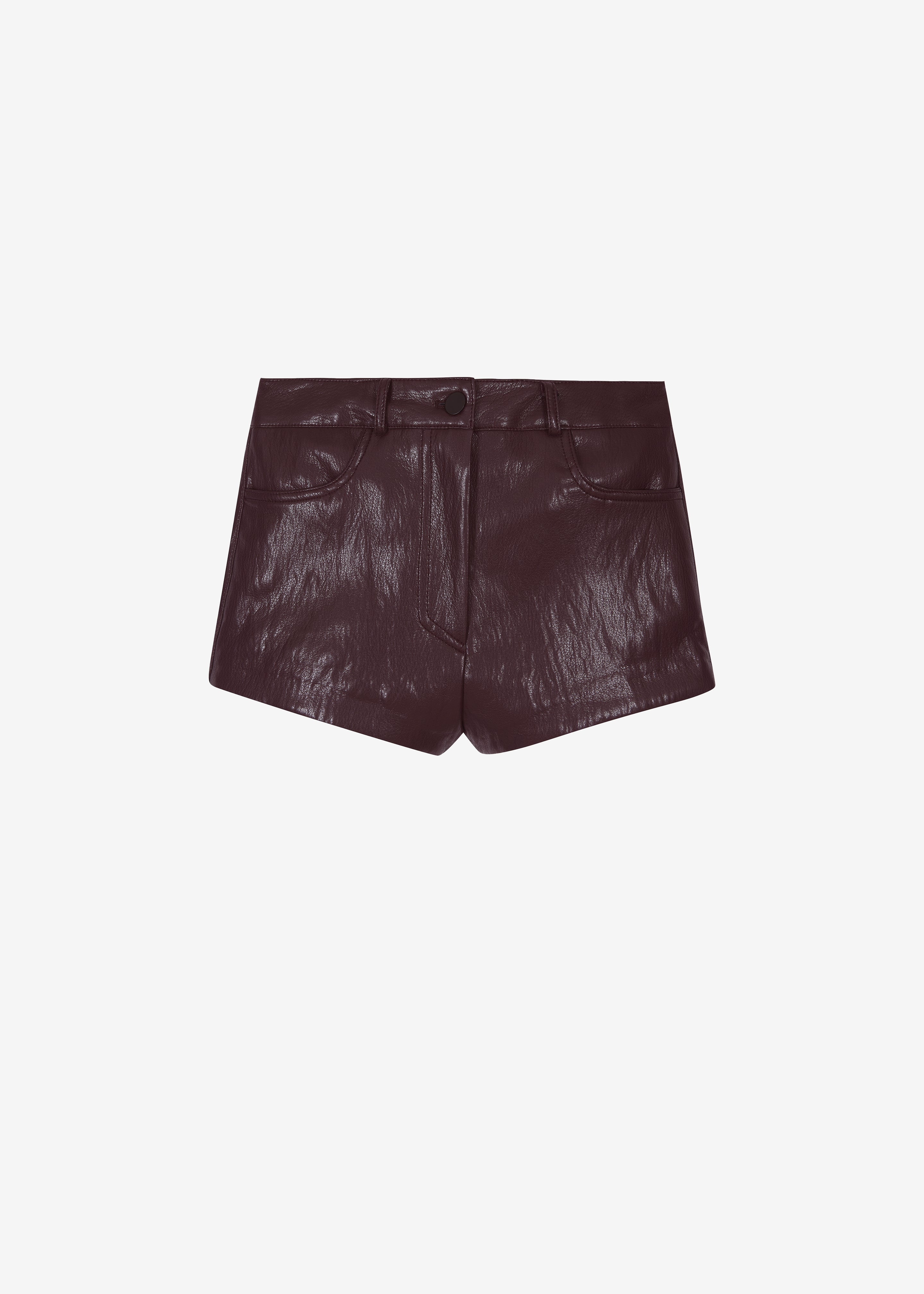 Nevis Faux Leather Hot Pants - Burgundy - 10