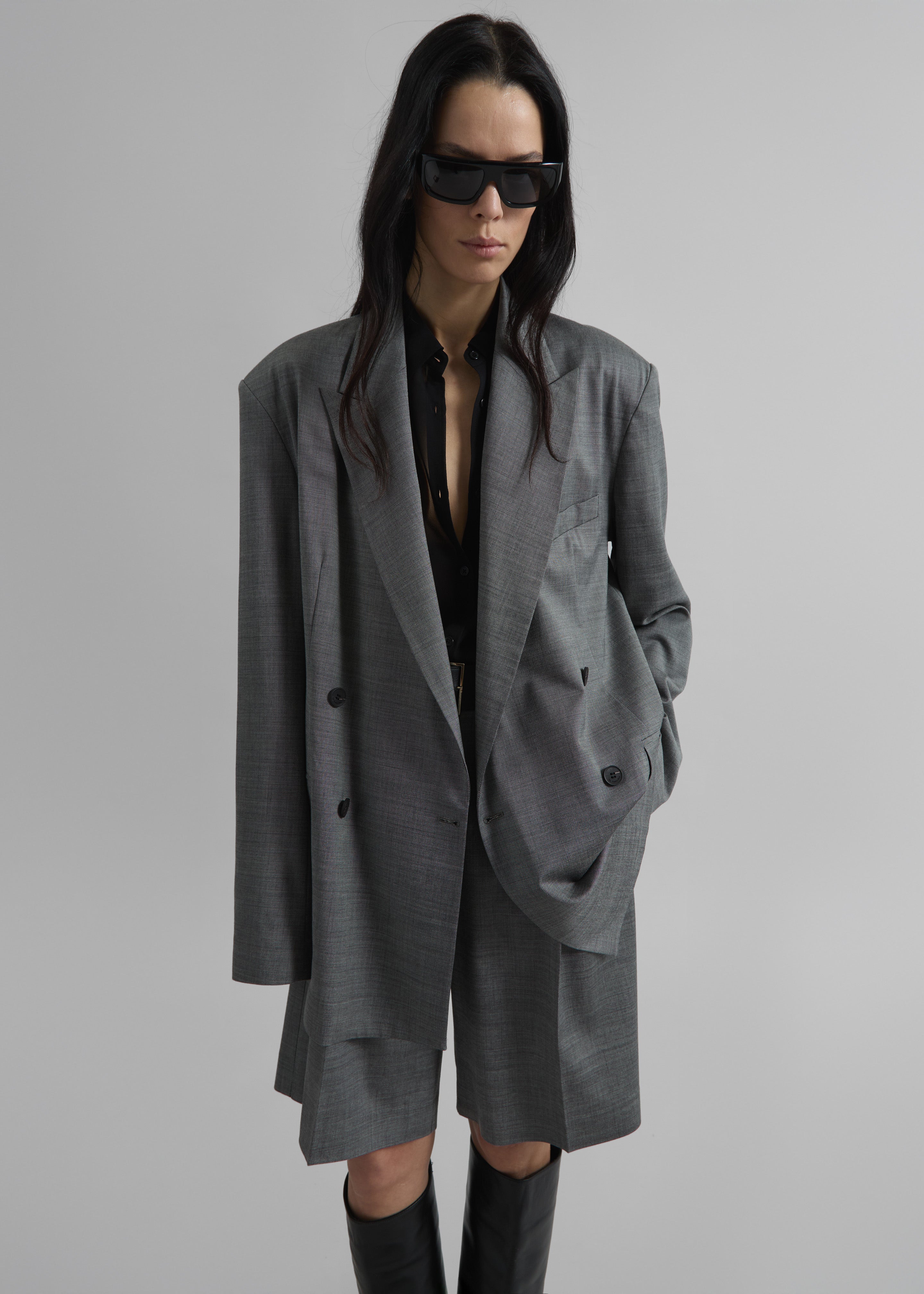 Newark Double Breasted Blazer - Grey Melange - 1