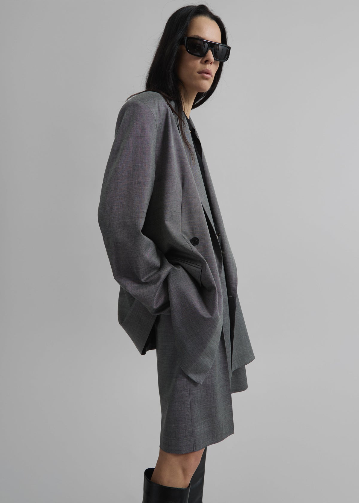 Newark Double Breasted Blazer - Grey Melange - 3