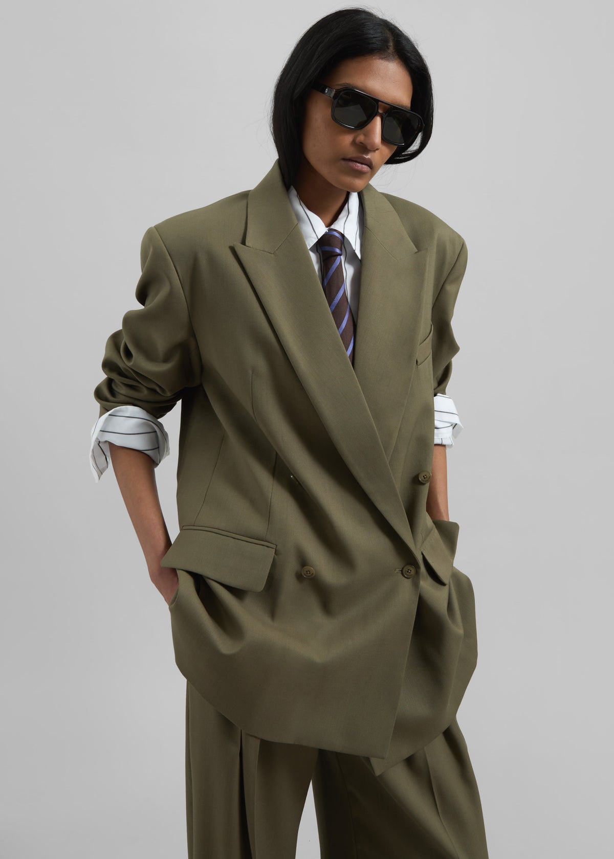 Newark Double Breasted Blazer - Khaki - 1