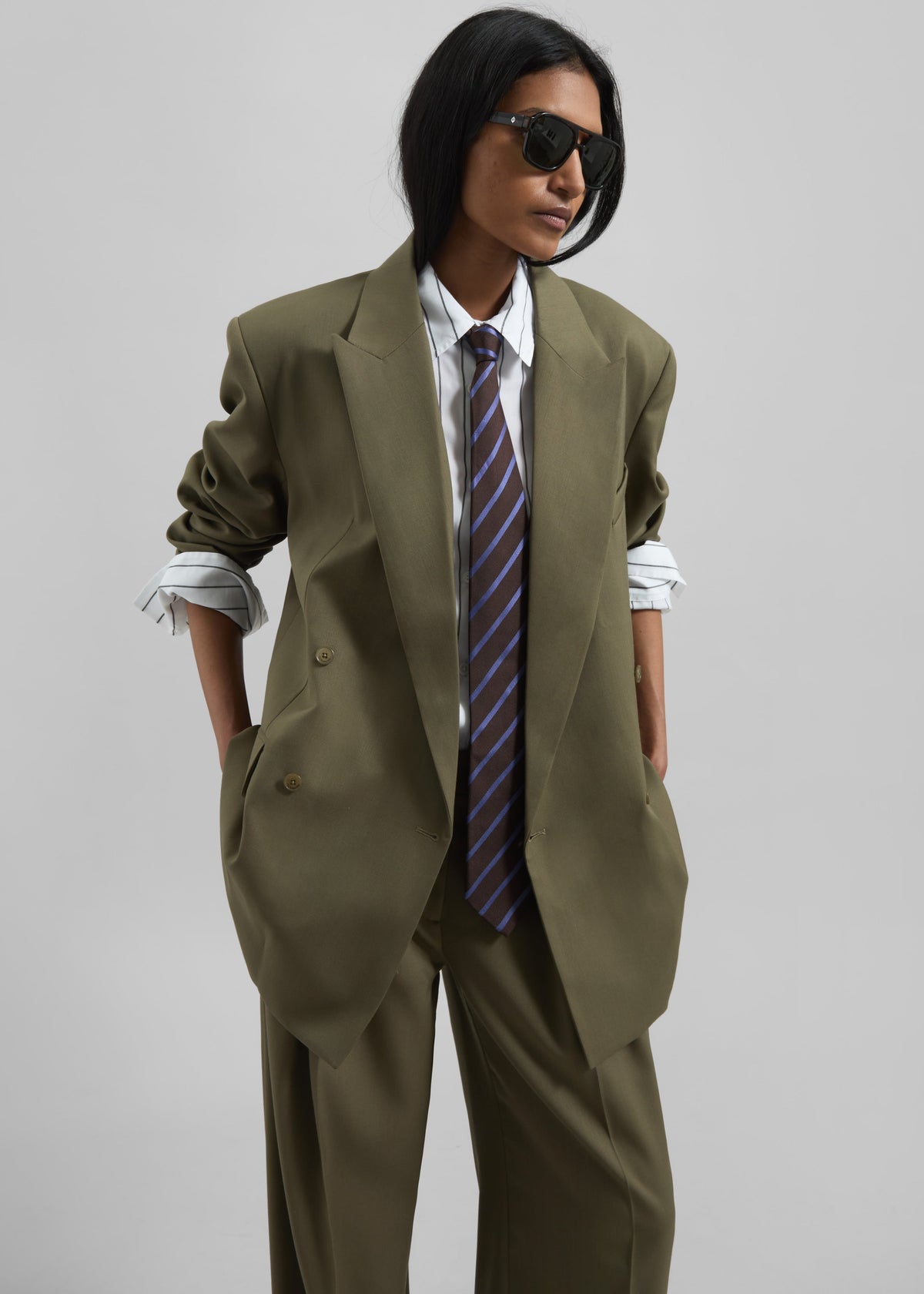 Newark Double Breasted Blazer - Khaki - 5