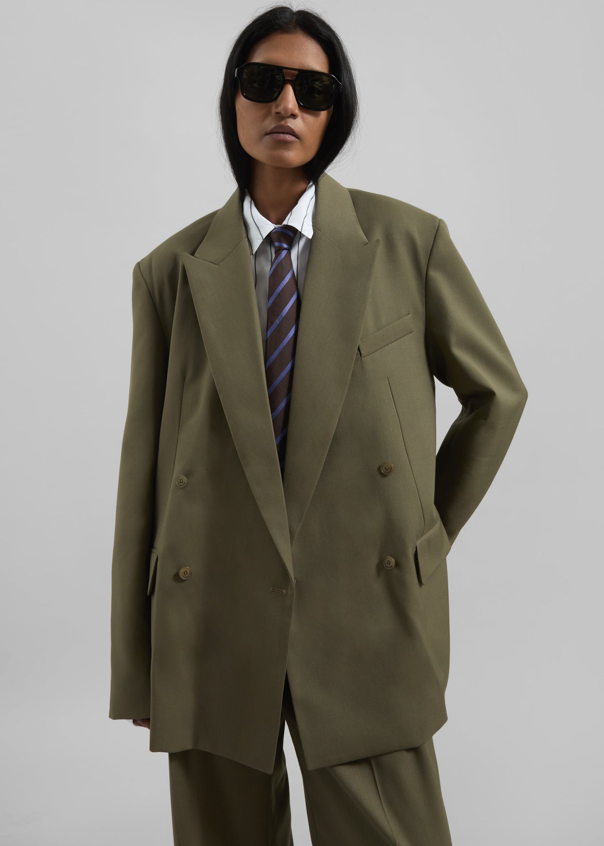 Newark Double Breasted Blazer - Khaki - 4