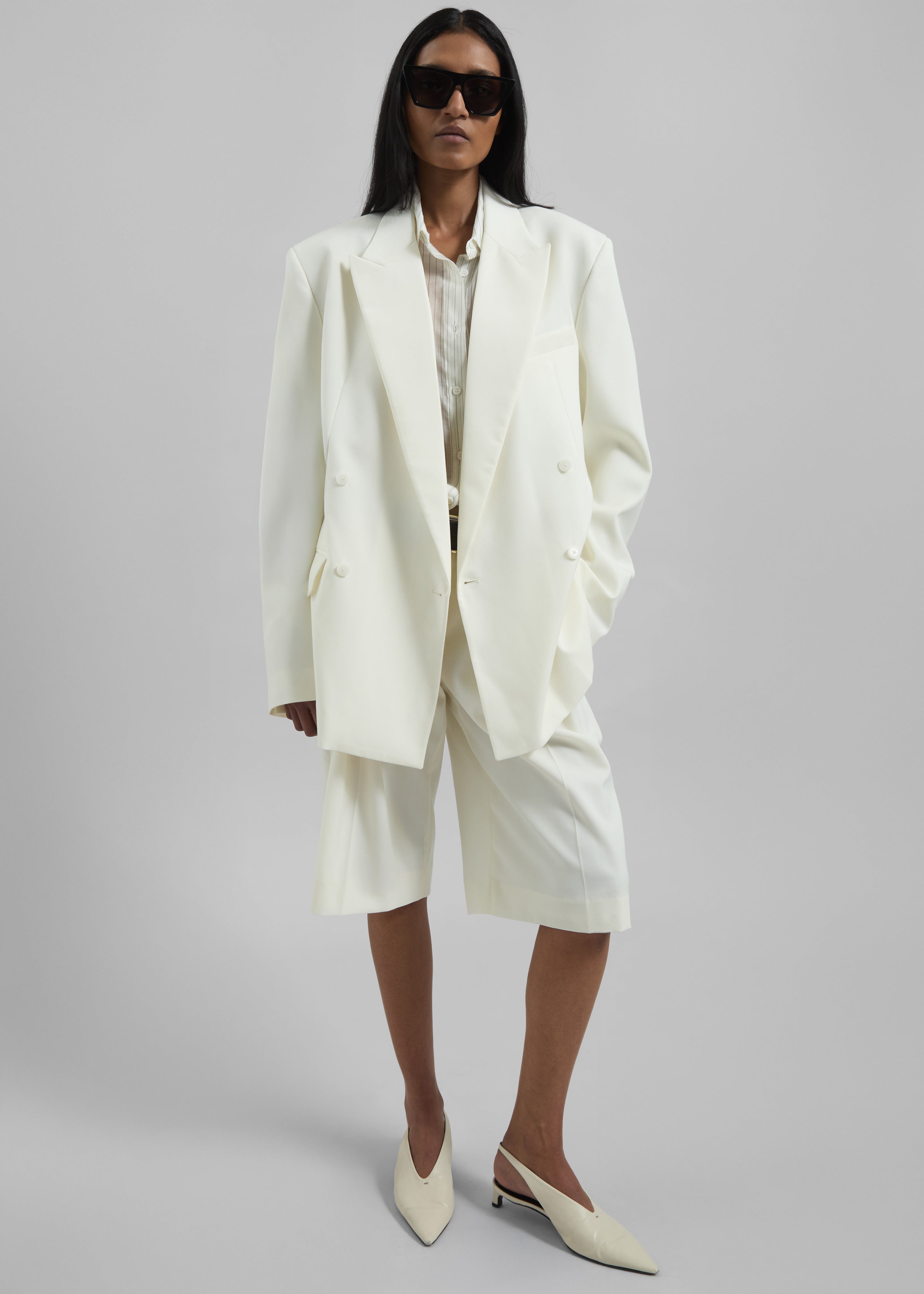 Bilbao Pleated Bermuda Shorts - Off White - 1