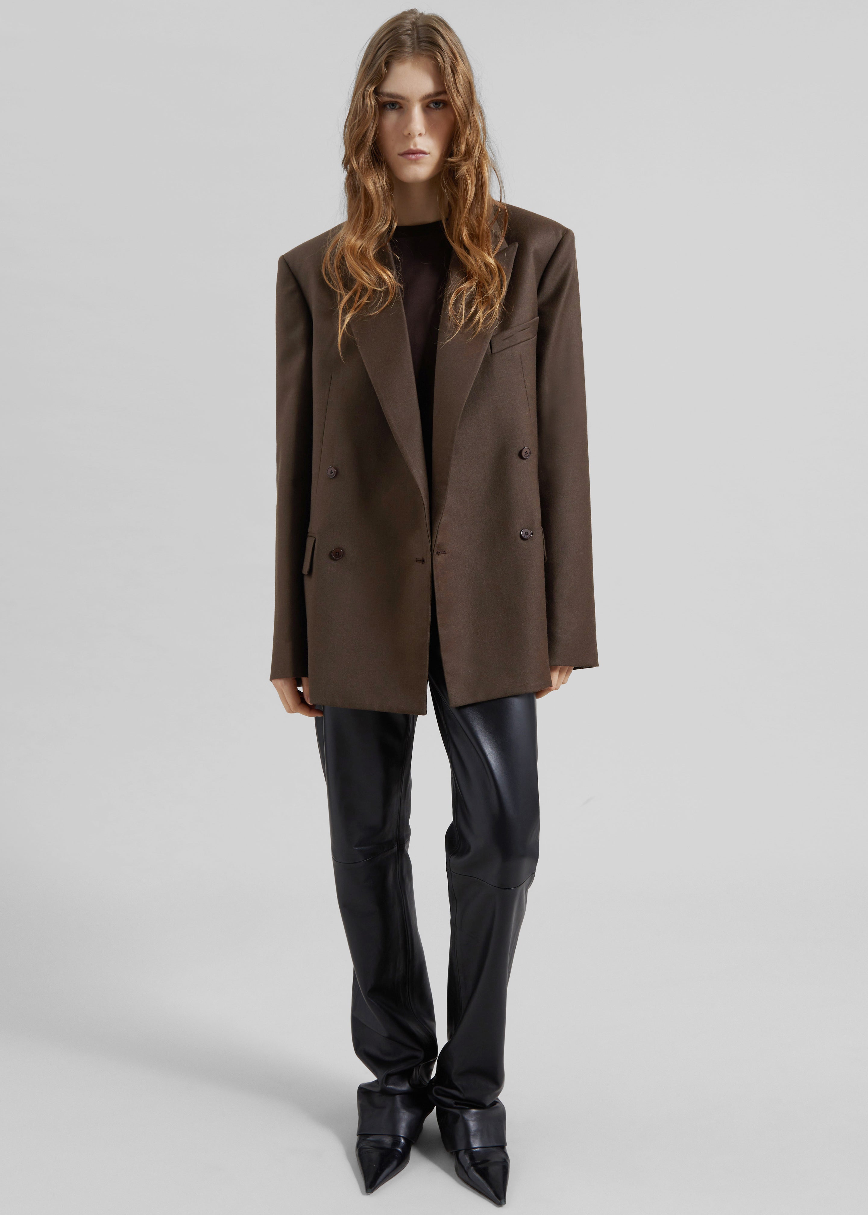 Newark Flannel Double Breasted Blazer - Mocha - 4