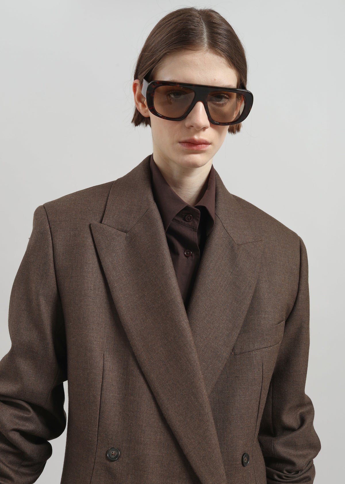 Newark Flannel Double Breasted Blazer - Mocha - 3