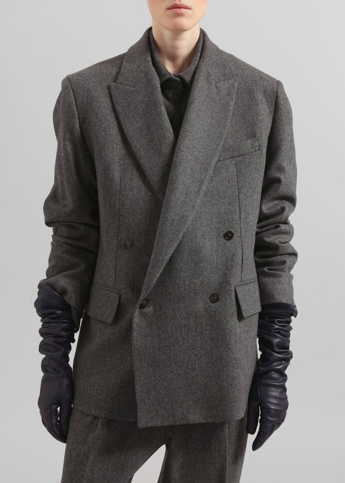 Newark Flannel Double Breasted Blazer - Grey Melange - 1