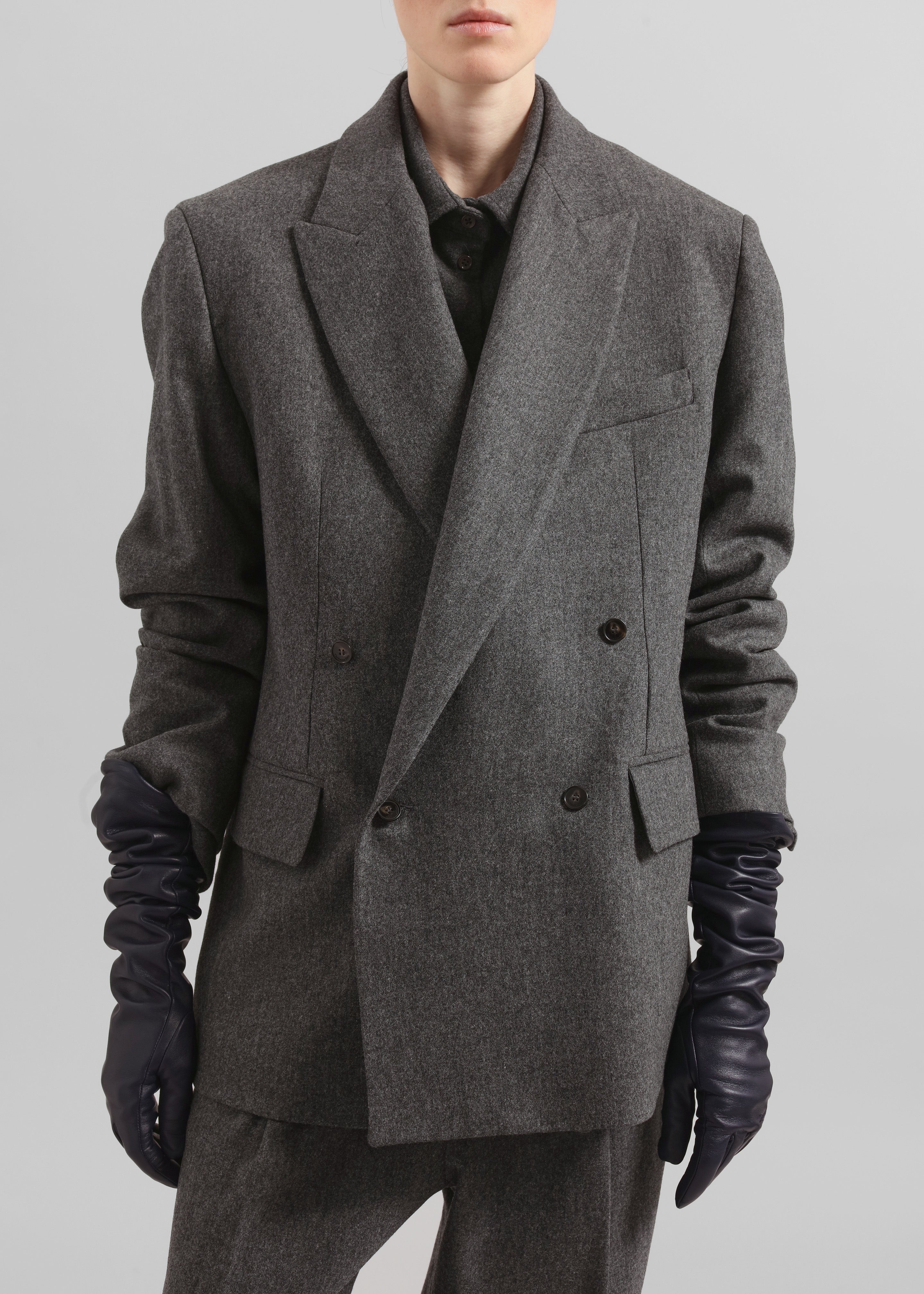 Newark Flannel Double Breasted Blazer - Grey Melange - 1
