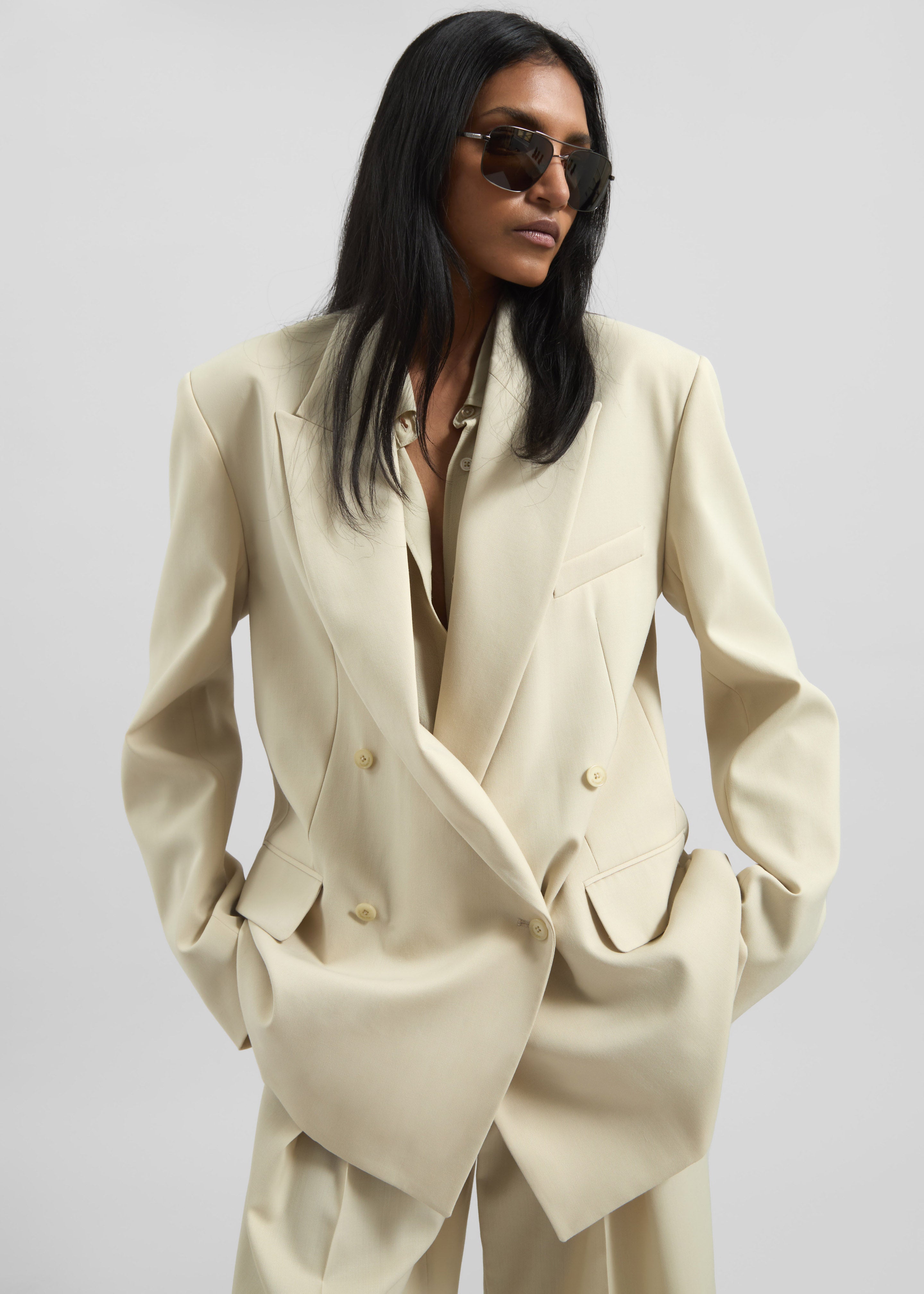 Newark Double Breasted Blazer - Cement - 2