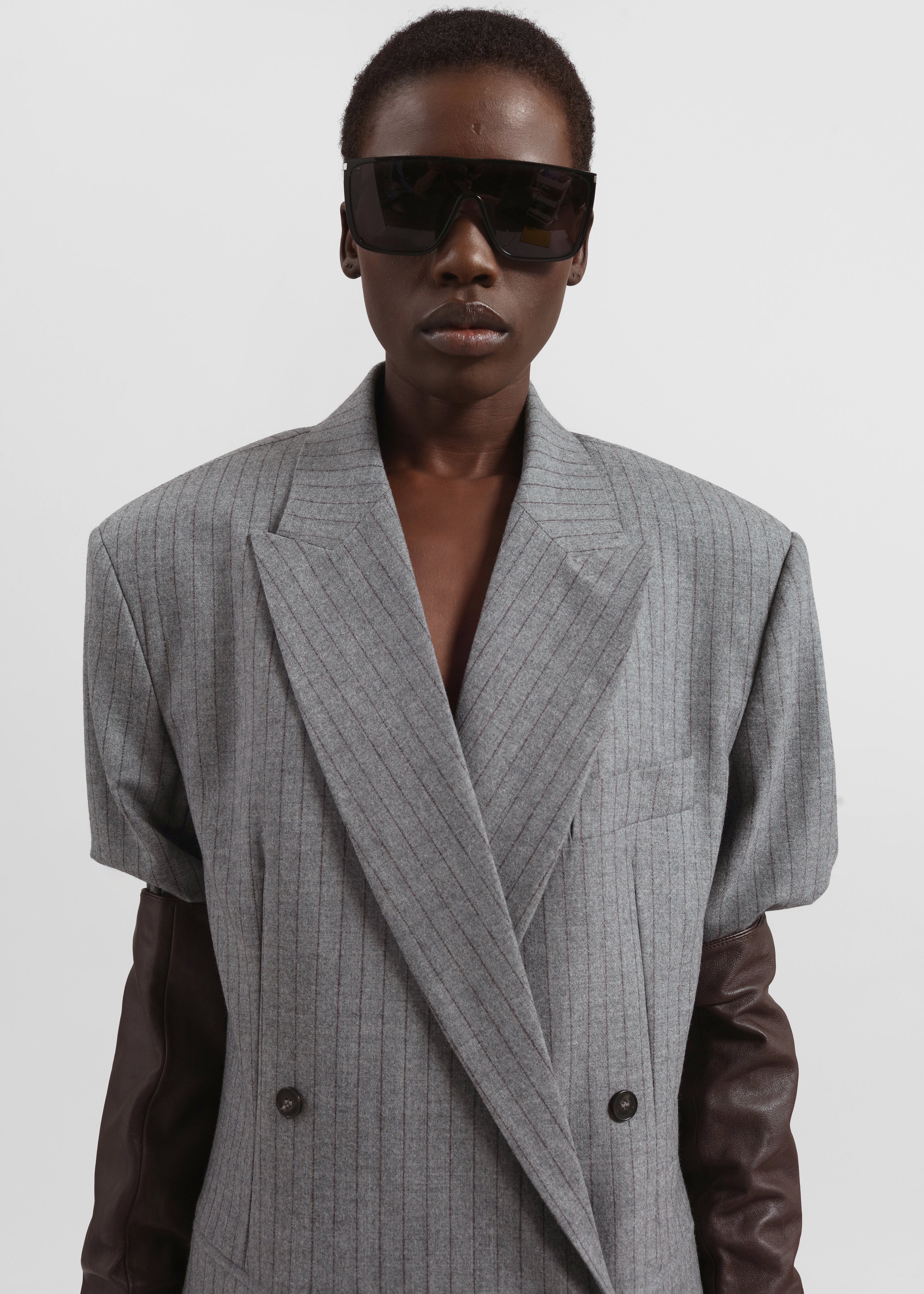 Newark Pinstripe Double Breasted Blazer - Grey/Brown - 4