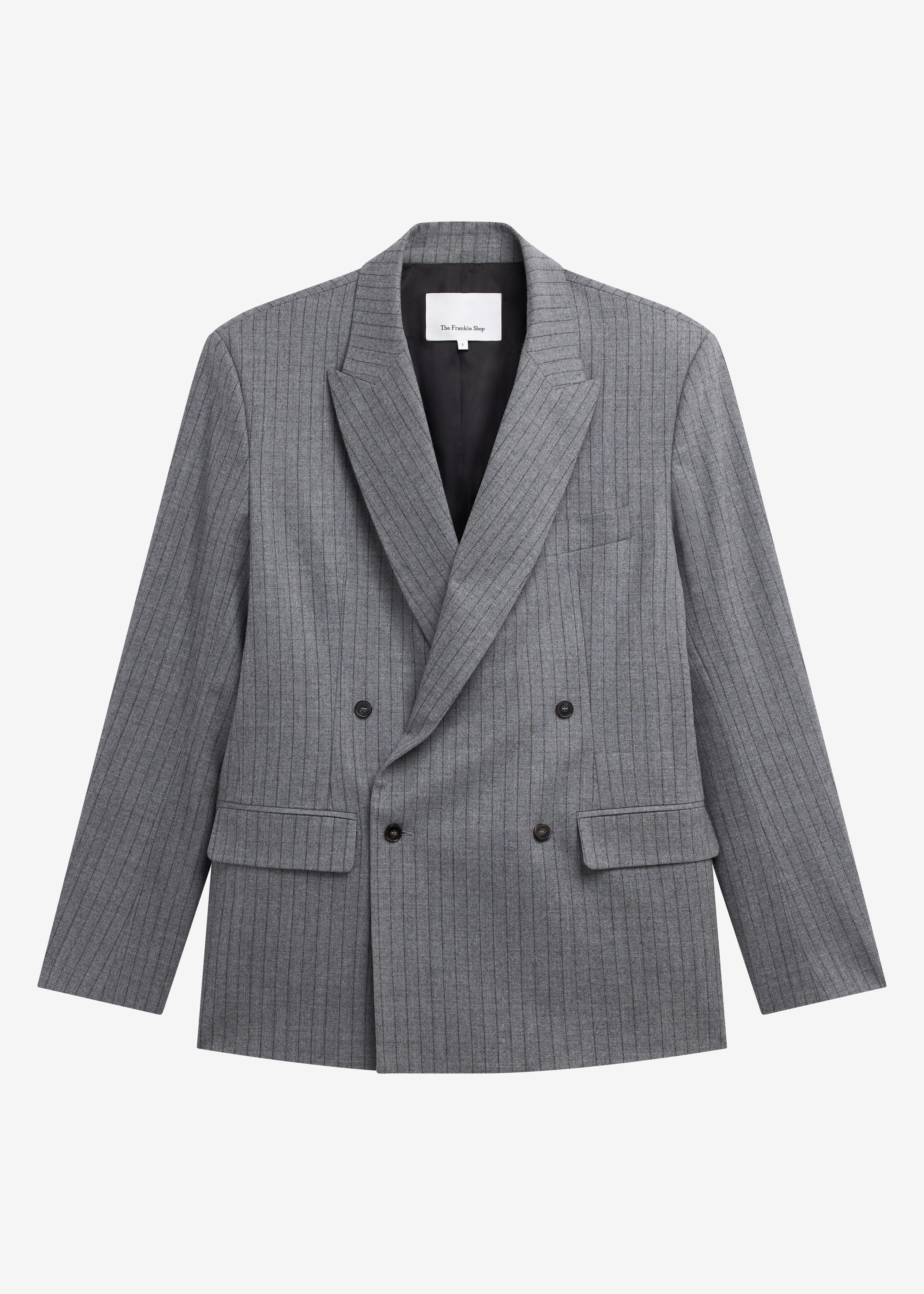 Newark Pinstripe Double Breasted Blazer - Grey/Brown - 8