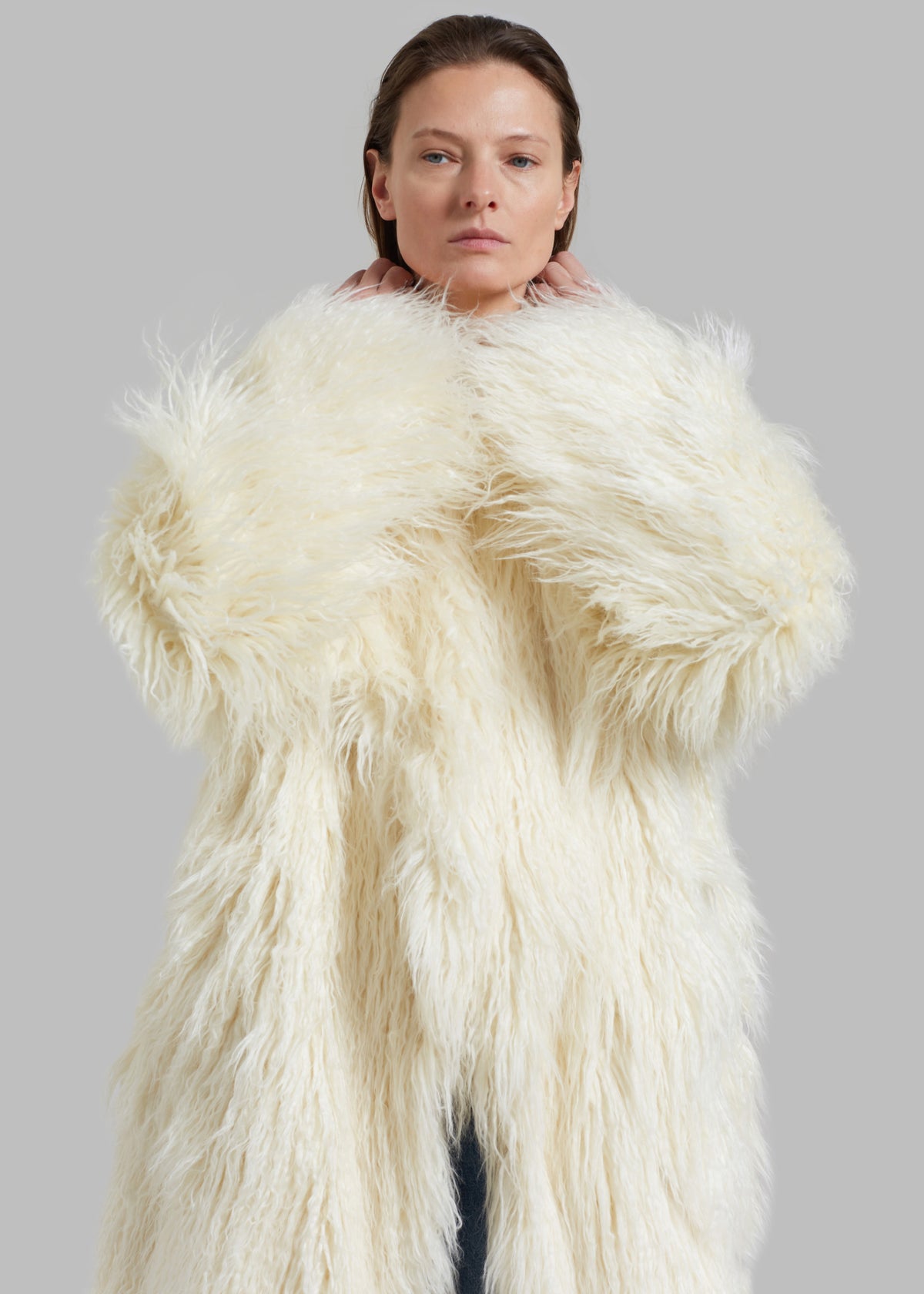 Nicole Long Faux Fur Coat - Off White - 9