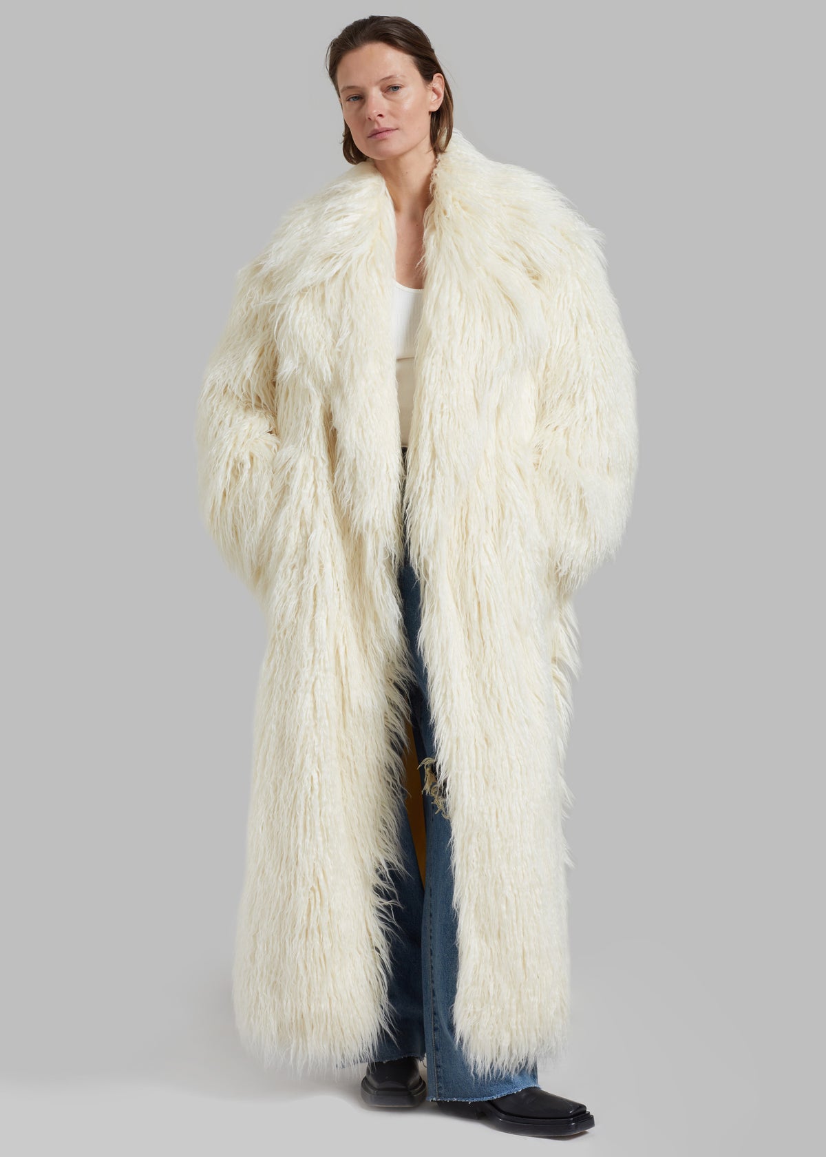 Nicole Long Faux Fur Coat - Off White - 8