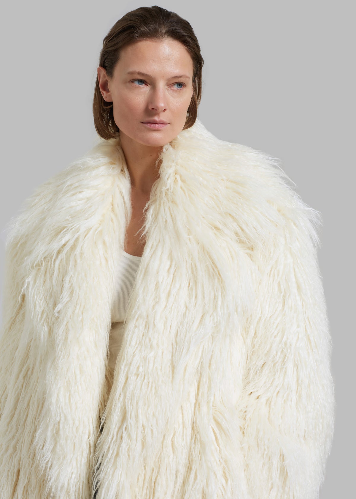 Nicole Long Faux Fur Coat - Off White - 7