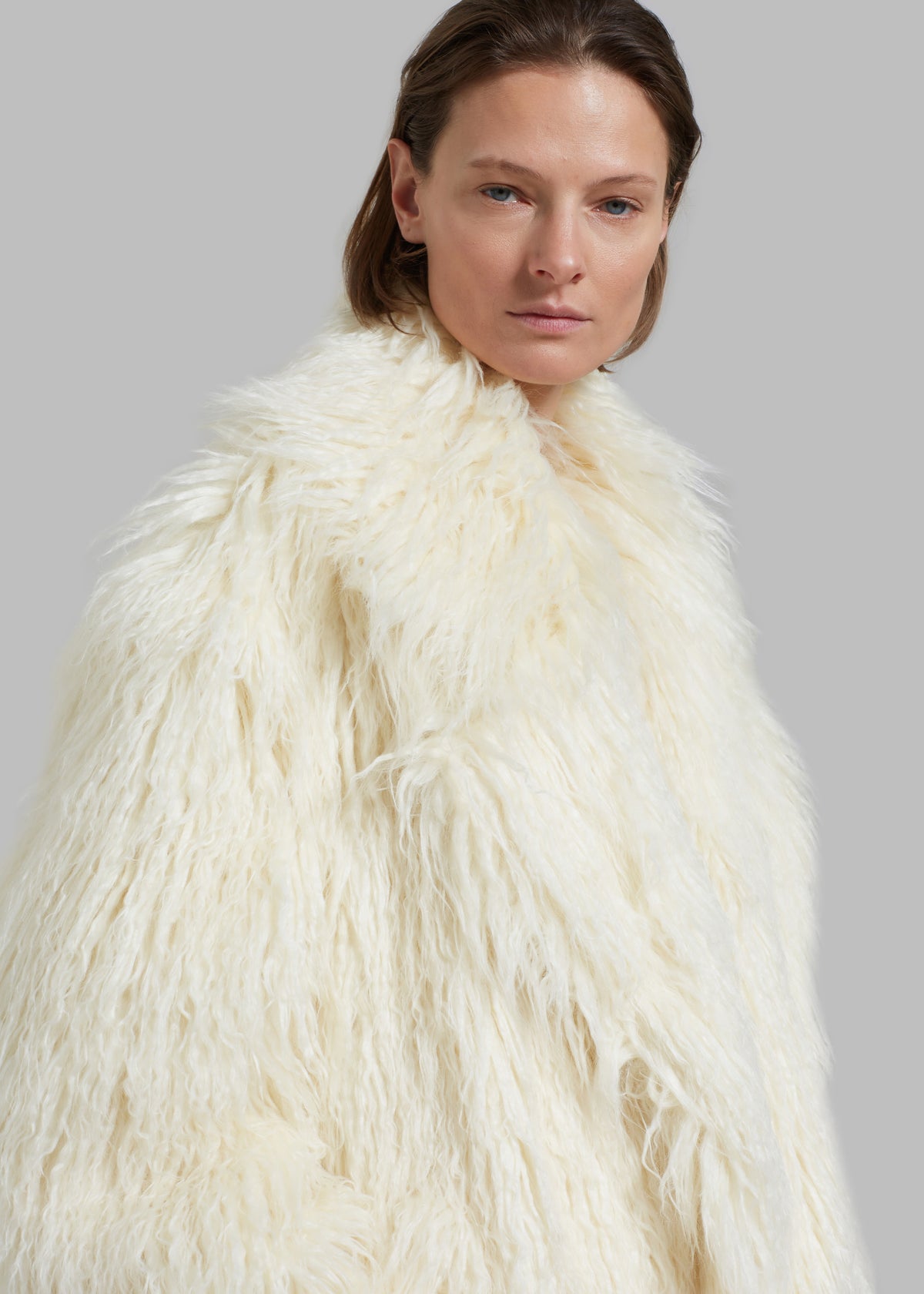 Nicole Long Faux Fur Coat - Off White - 4