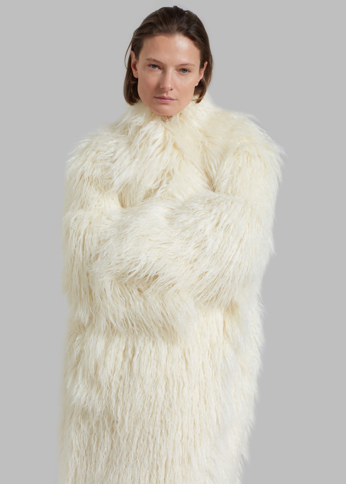 Nicole Long Faux Fur Coat - Off White - 10