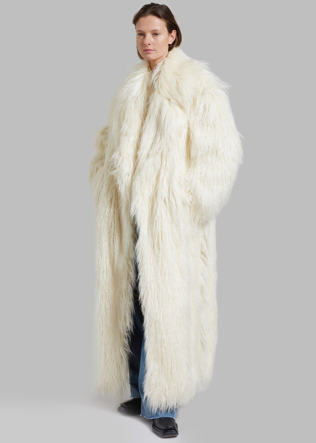 Nicole Long Faux Fur Coat - Off White - 11