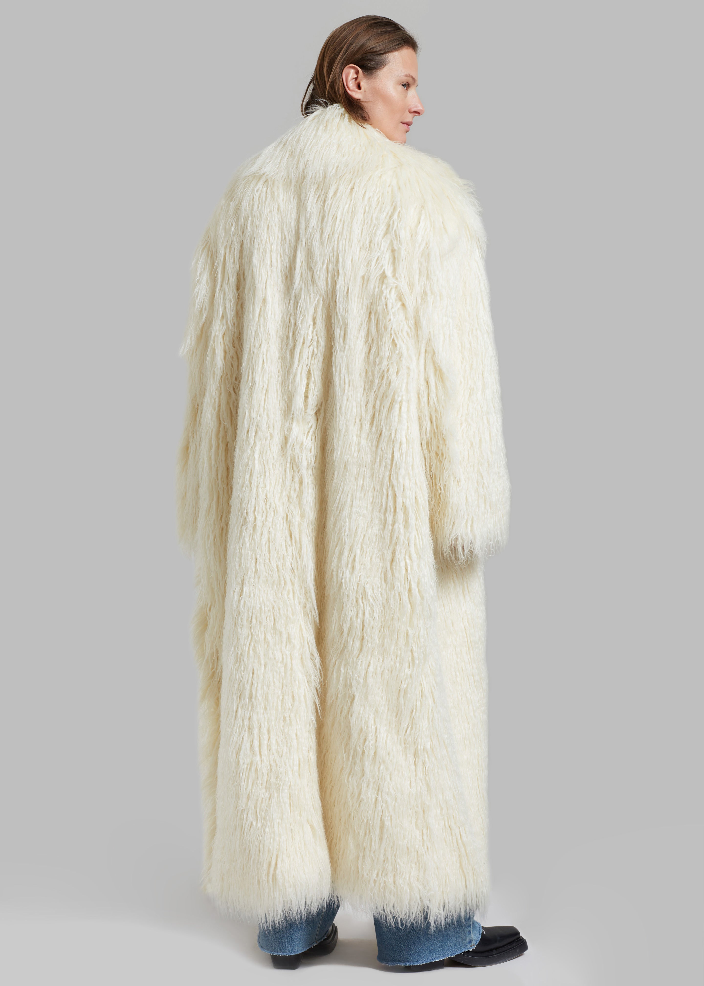 Nicole Long Faux Fur Coat - Off White - 13