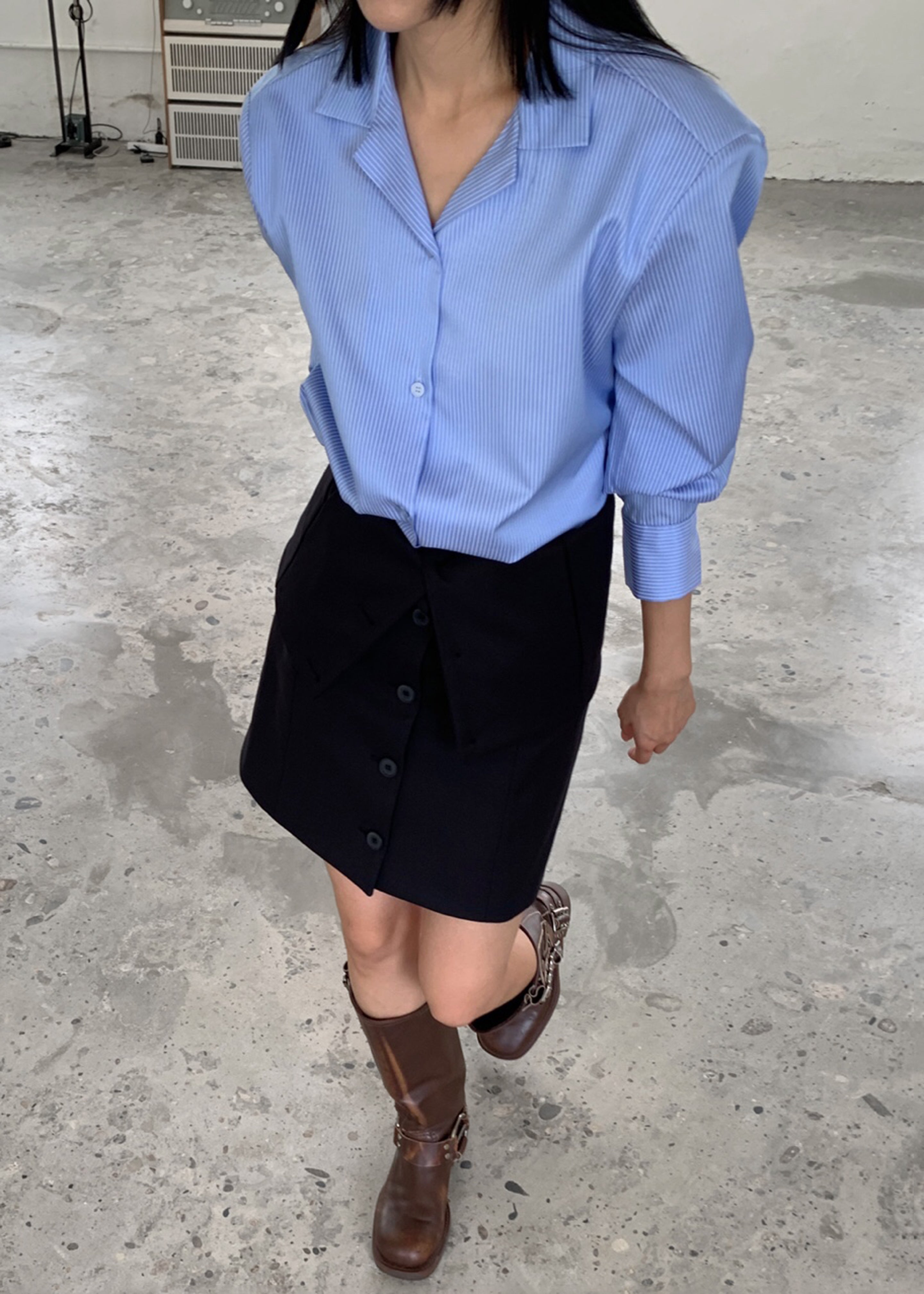 Noah Padded Button Up Shirt - Blue Pinstripe - 4
