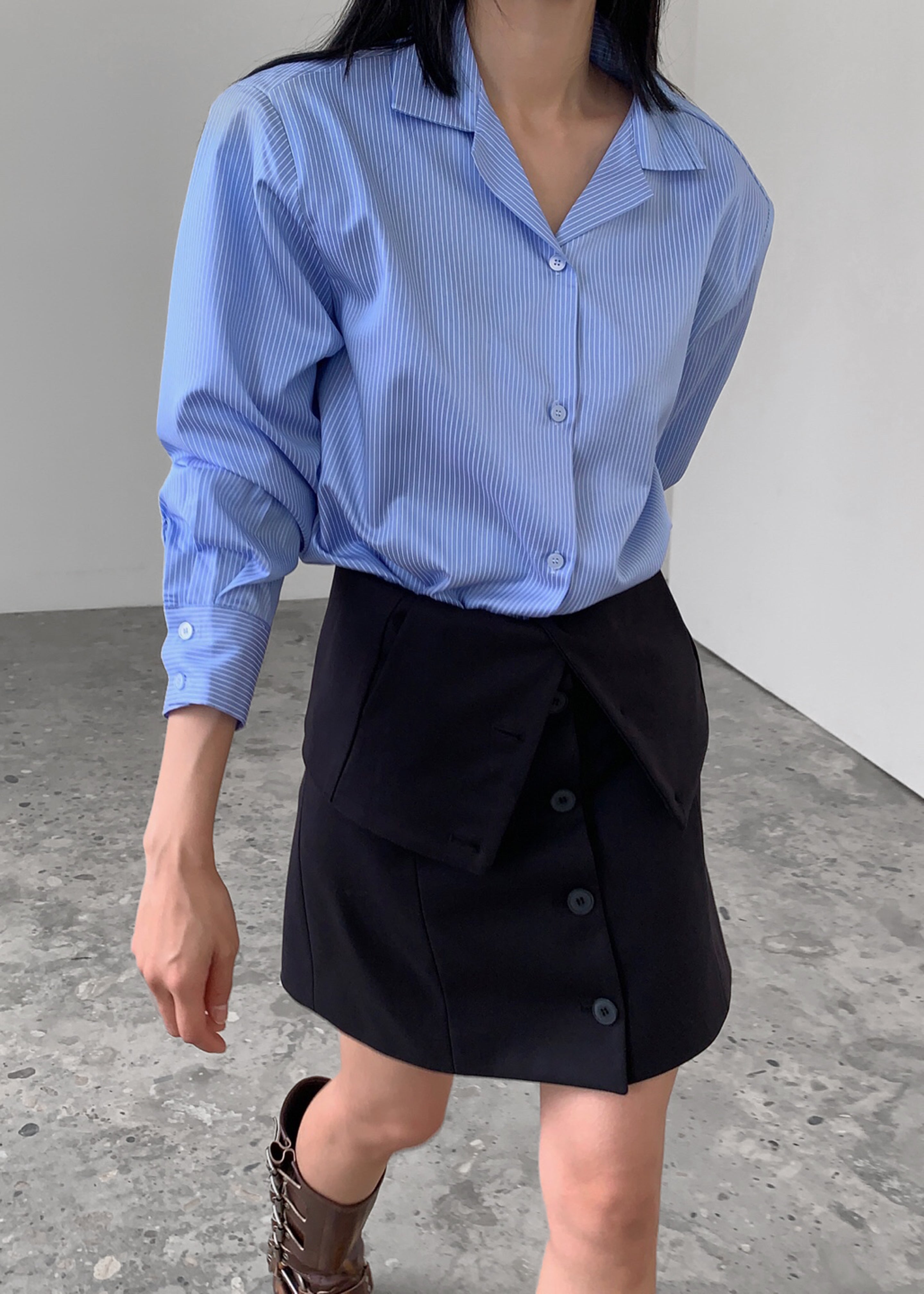 Noah Padded Button Up Shirt - Blue Pinstripe - 7