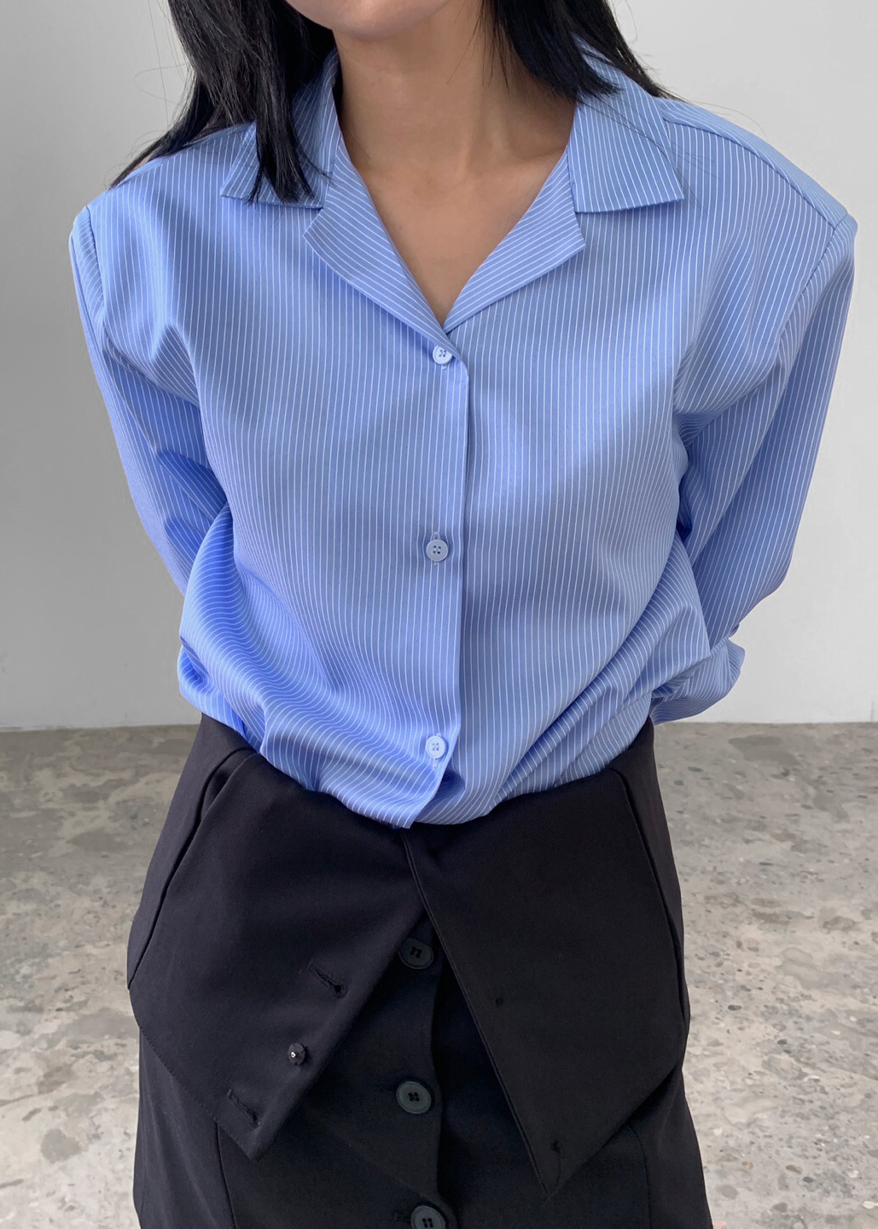 Noah Padded Button Up Shirt - Blue Pinstripe - 6