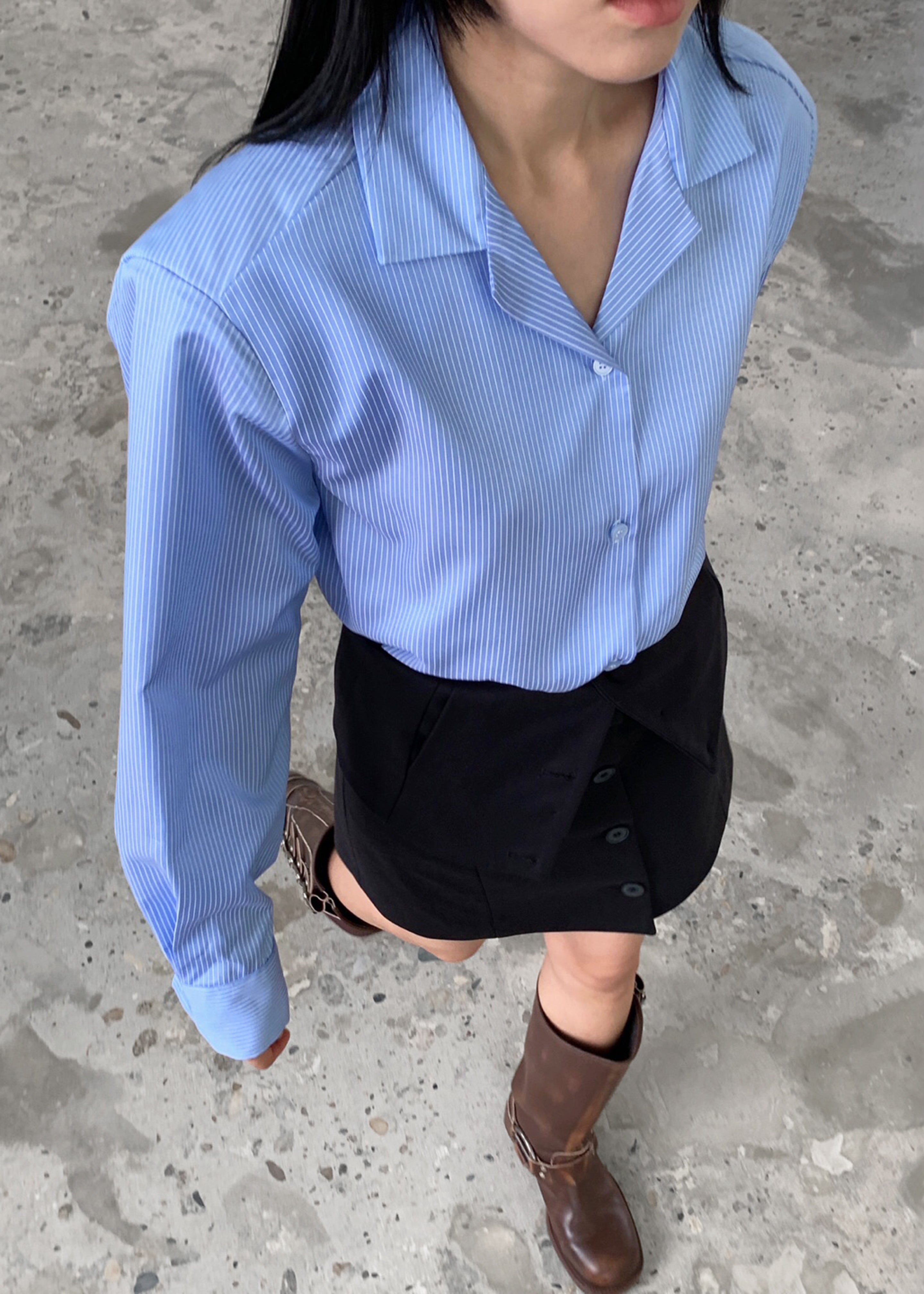 Noah Padded Button Up Shirt - Blue Pinstripe - 2