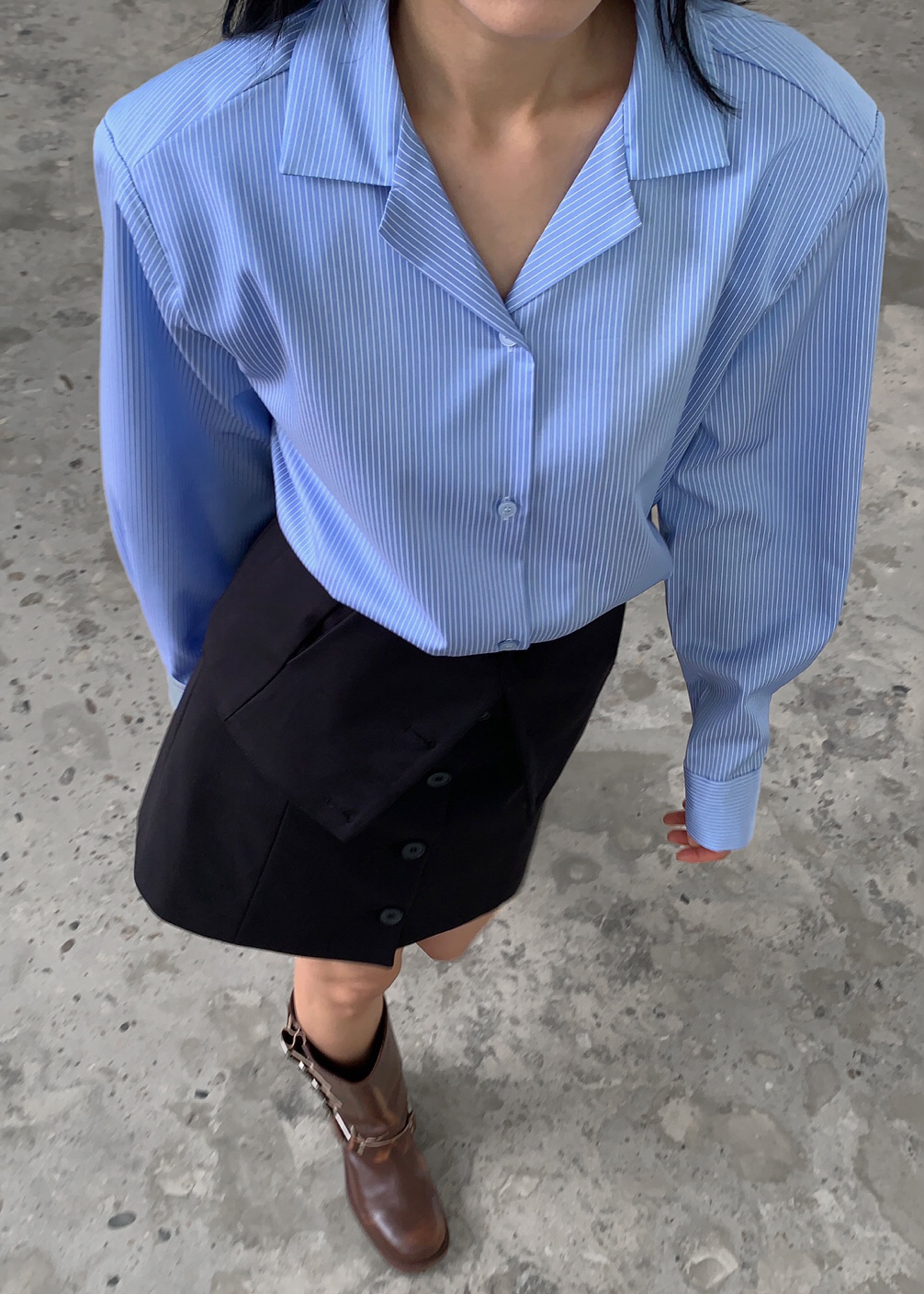 Noah Padded Button Up Shirt - Blue Pinstripe - 9
